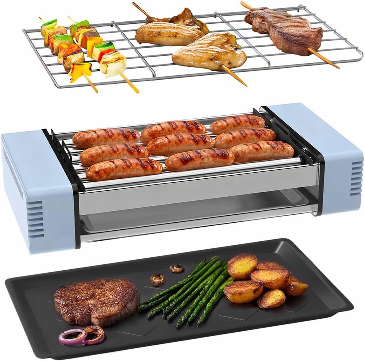This household electric hot dog maker is a three-in-one indoor barbecue grill.