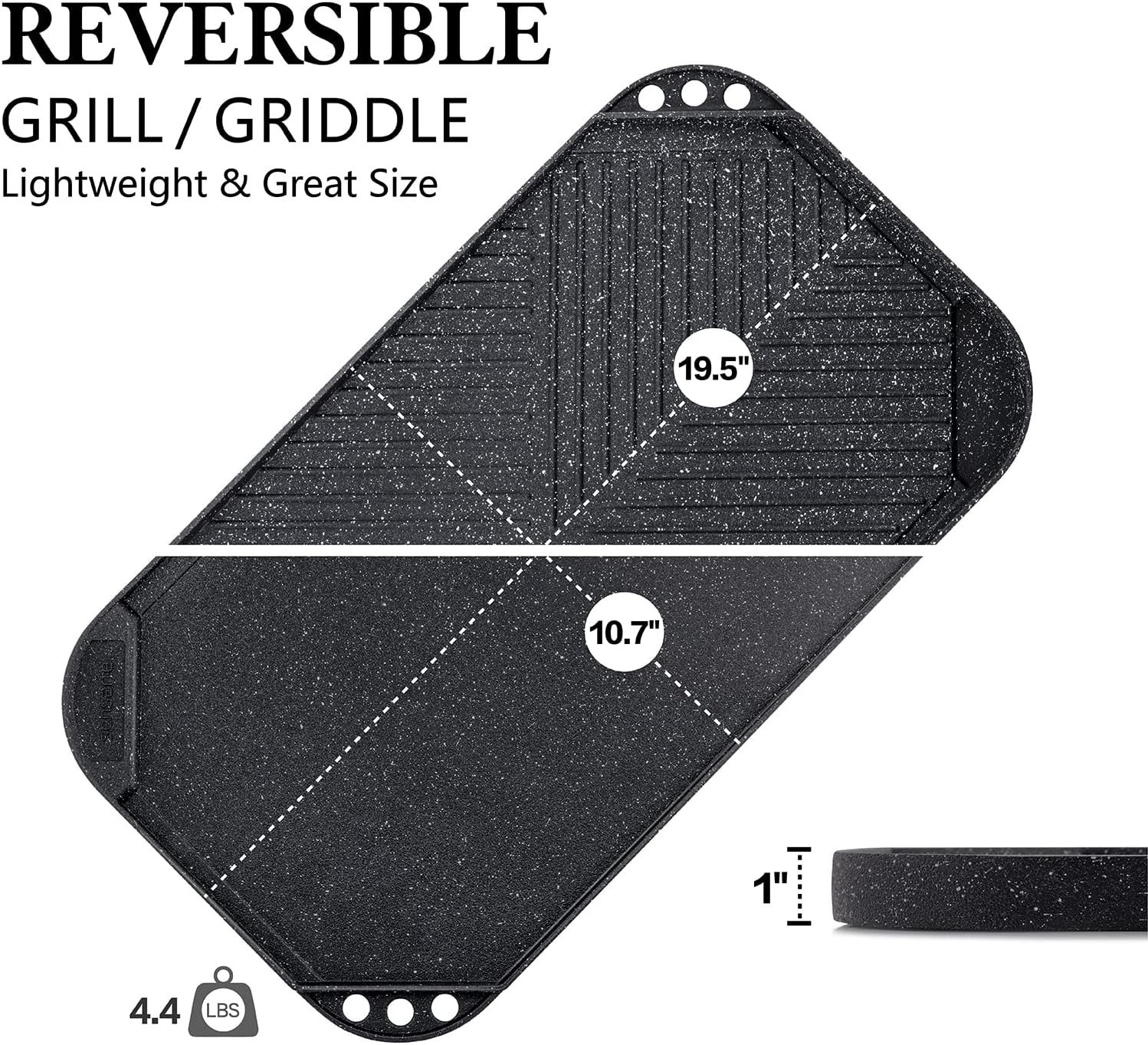 Nonstick Griddle Grill Pan Pro-Grid Reversible Grill & Griddle Pan Two Burner