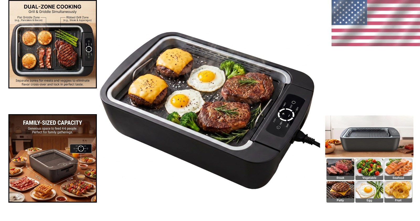 Portable 1100W Electric BBQ Grill with Temperature Control & Non-Stick Plate