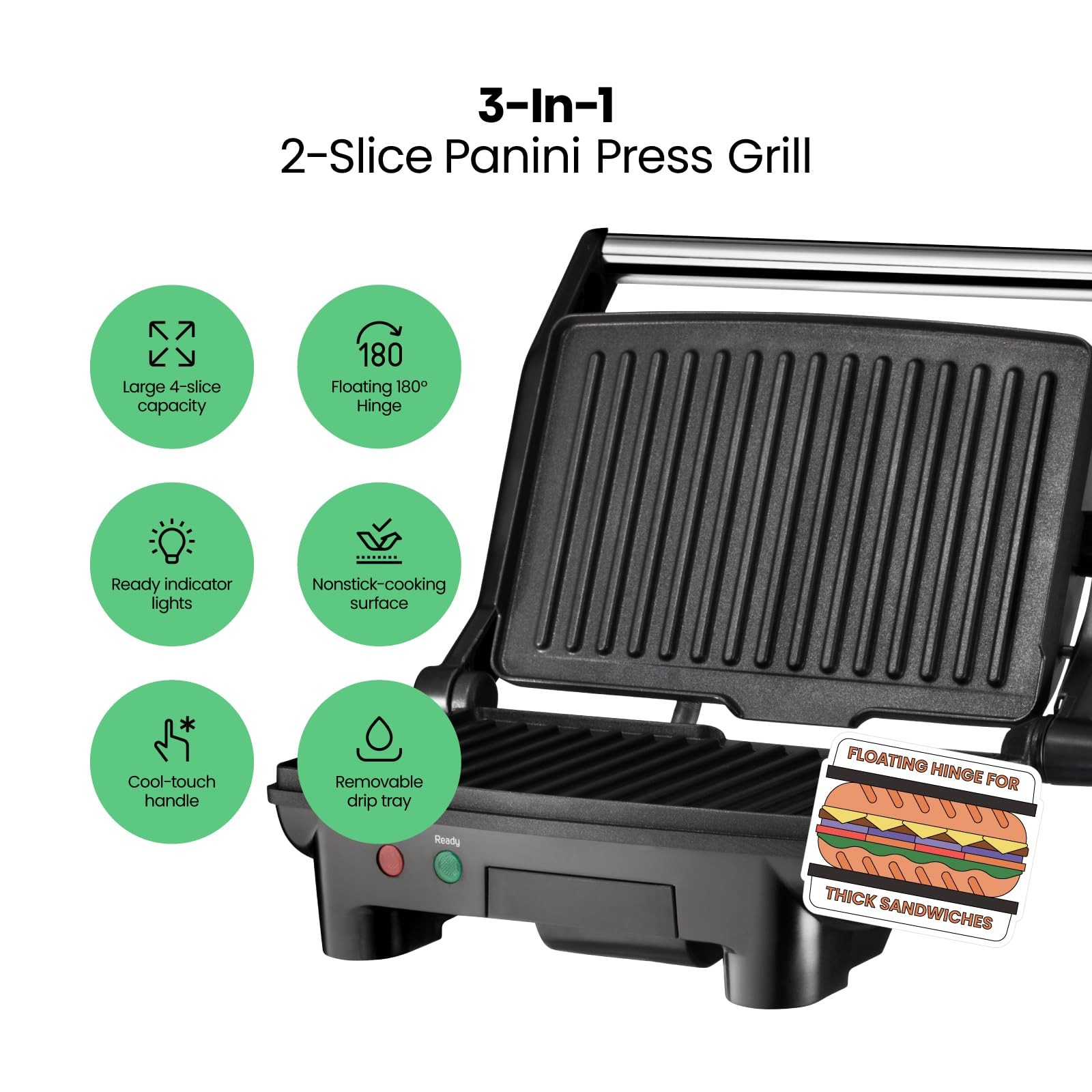 Chefman Electric Panini Press Grill and Gourmet Sandwich Maker w/ Non-Stick