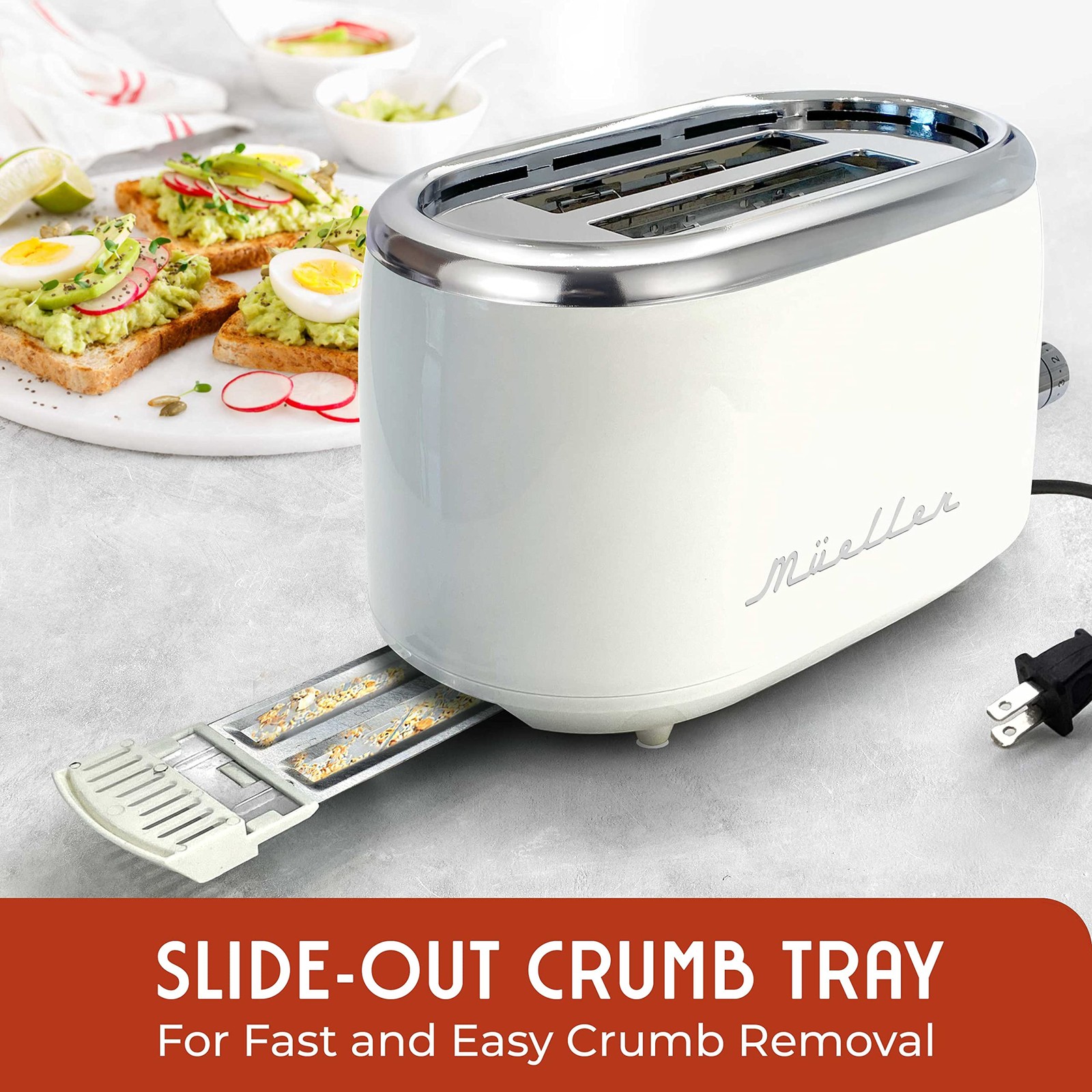 MUELLER HOME Retro Toaster 2 Slice, 7 Browning Levels, 3 2 White
