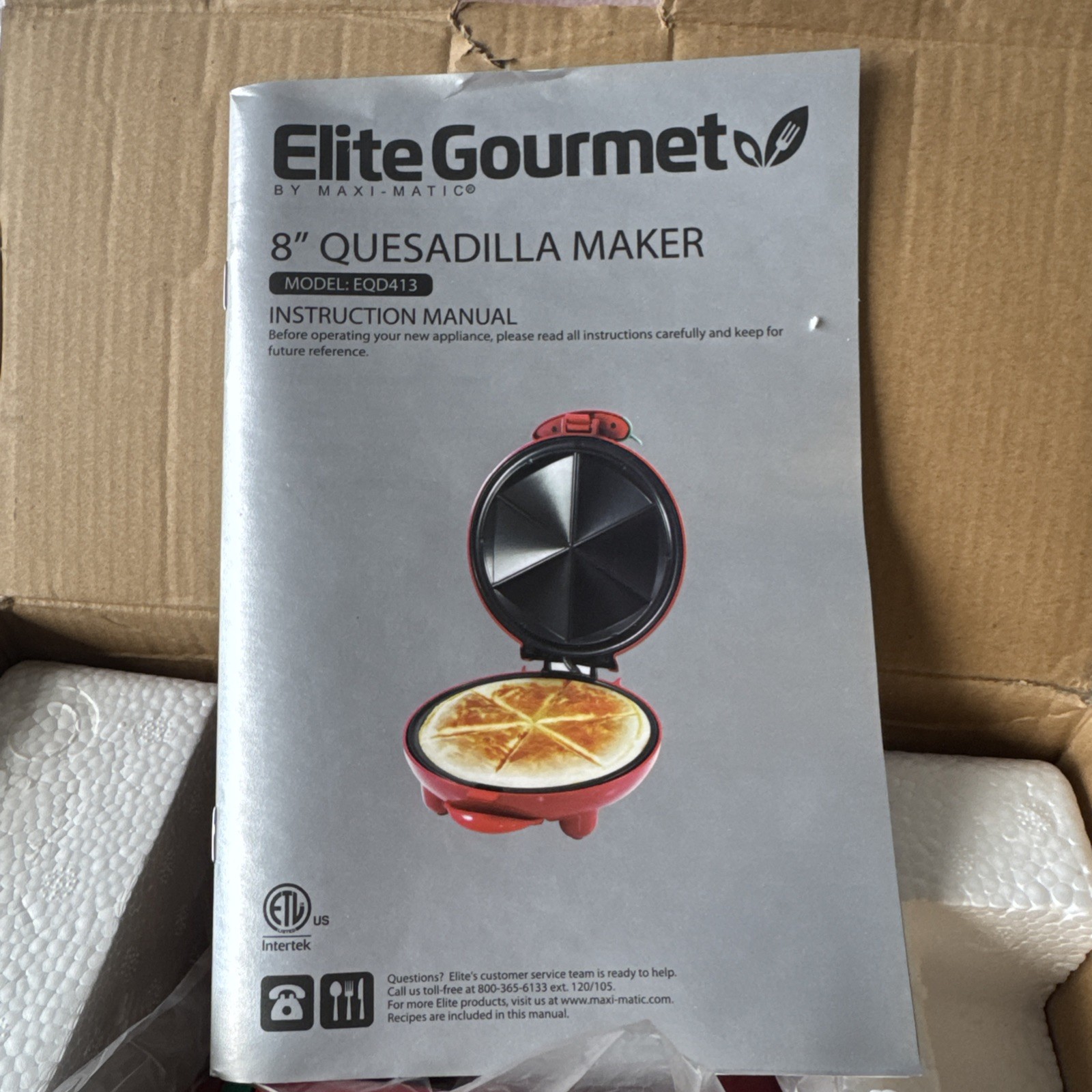 Elite Gourmet Non-Stick Electric Quesadilla Maker Easy-Slice 8″ Red