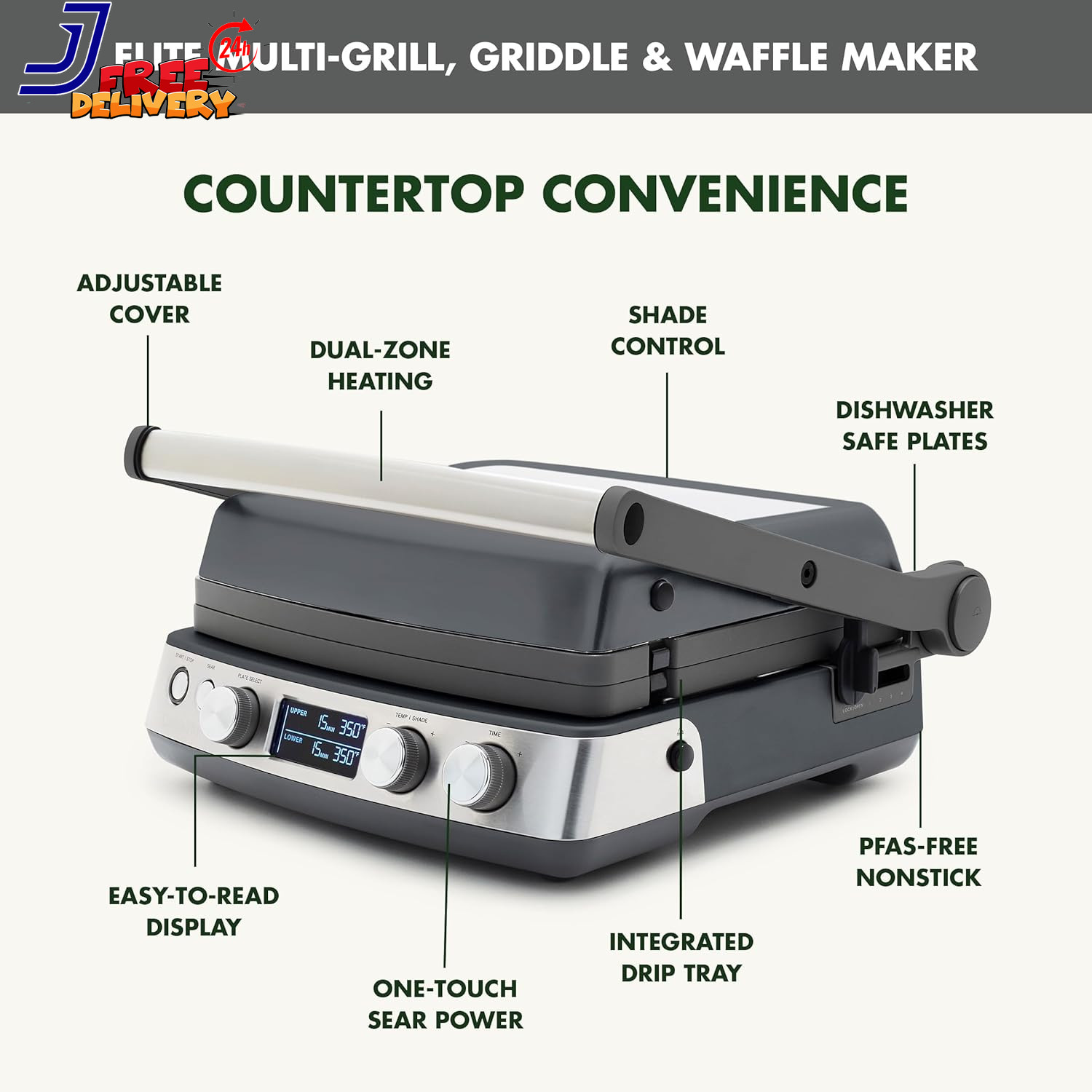 GreenPan Elite 7-in-1 Multi Function Contact Grill & Griddle Healthy Cerami