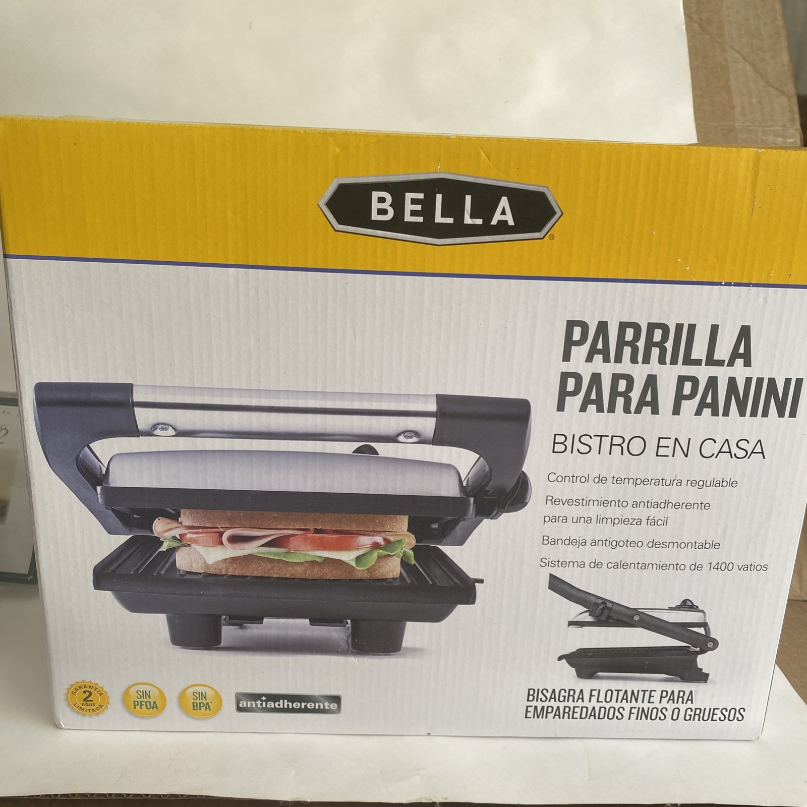 Bella Panini Grill – Adjustable Temperature, Non-Stick Plates, Floating Hinge