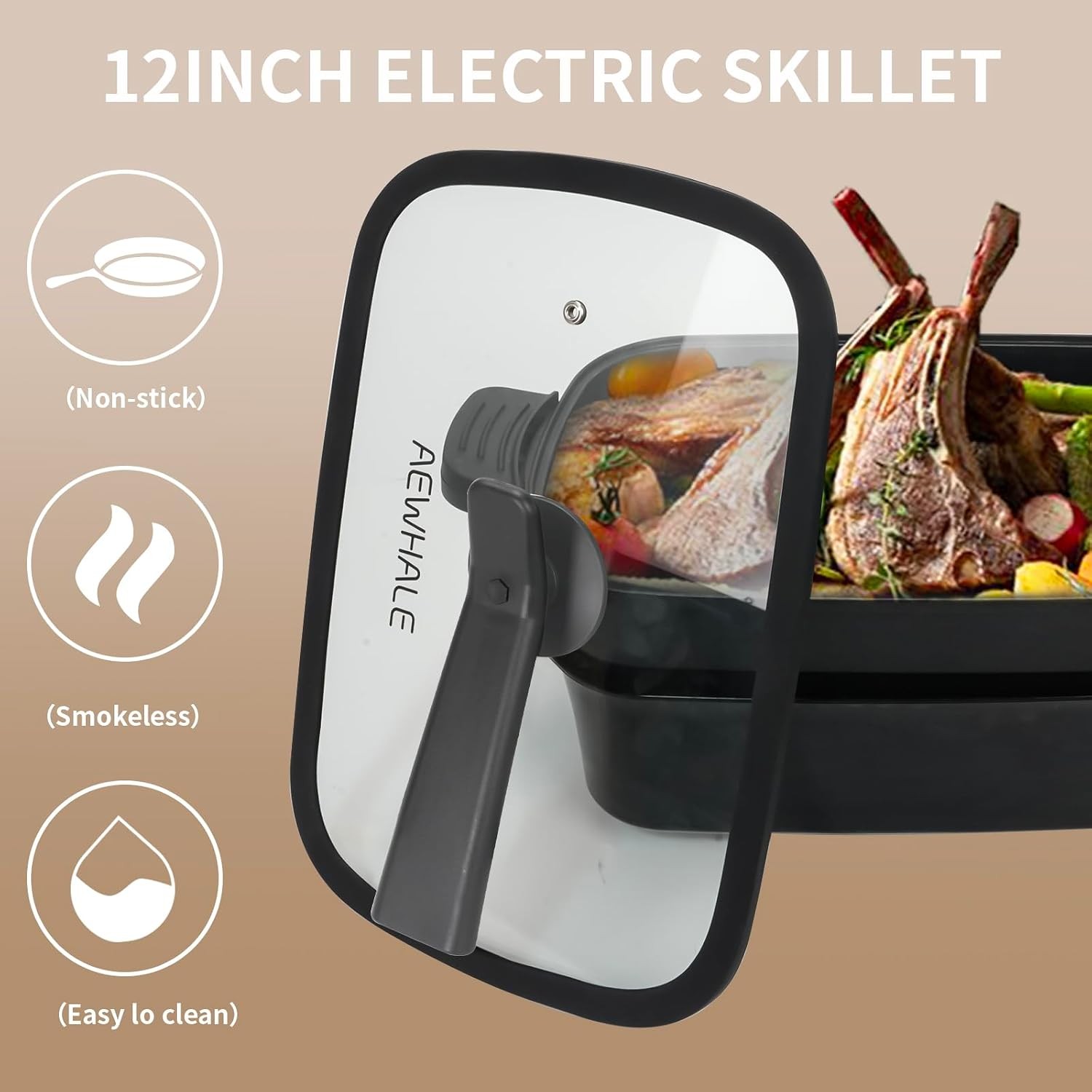 3-in-1 Multifunctional Electric Grill,Electric Skillet Nonstick with Lids 1400W
