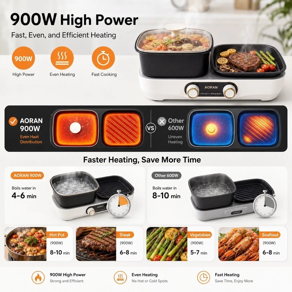 Electric Hot Pot Grill Pan Combo Nonstick Cooker With Glass Lid