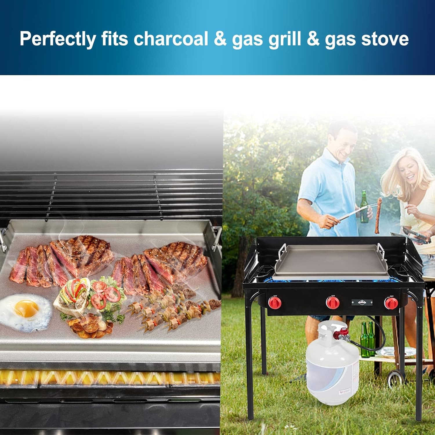 Cast Iron Griddle for Gas Grill Flat Top Griddle Insert for Outdoor Gas Grill