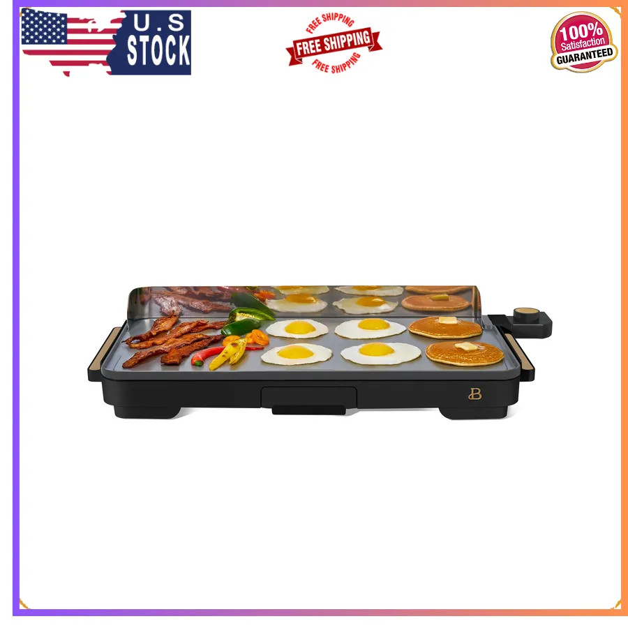 Beautiful Drew Barrymore 12 x 22 Inch Electric Griddle Black Sesame Nonstick