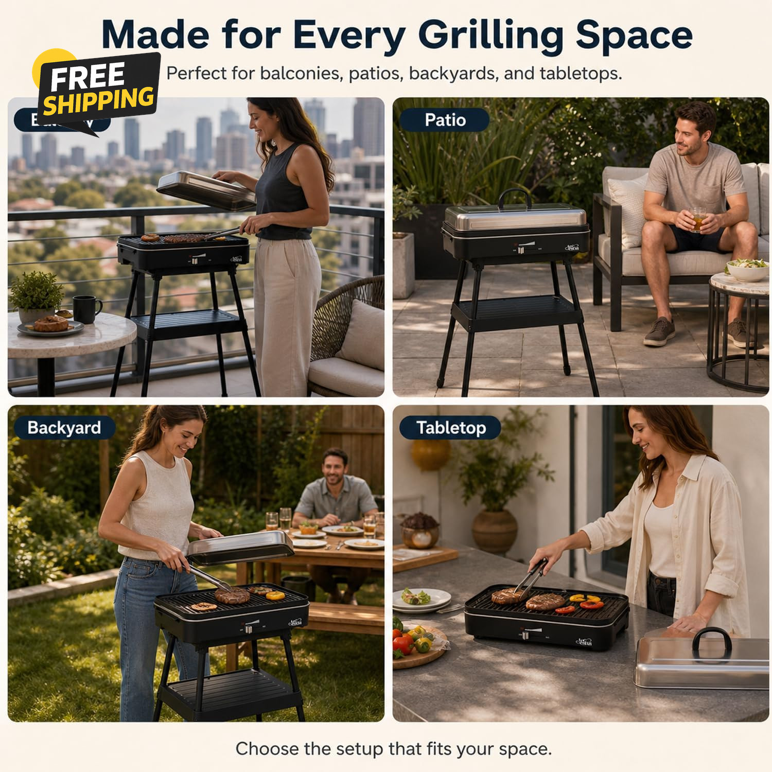 1800W Smokeless Electric Grill Indoor Outdoor Nonstick BBQ Adjustable Temp RV