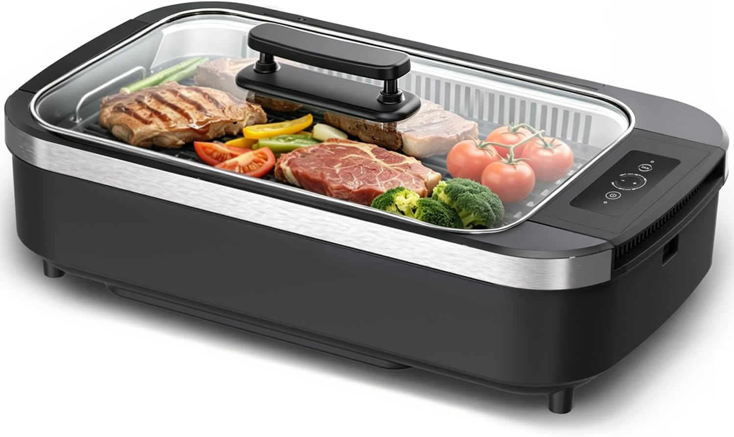 Indoor Smokeless Grill, Indoor Grill, 1500W Electric Grill with Tempered Glass