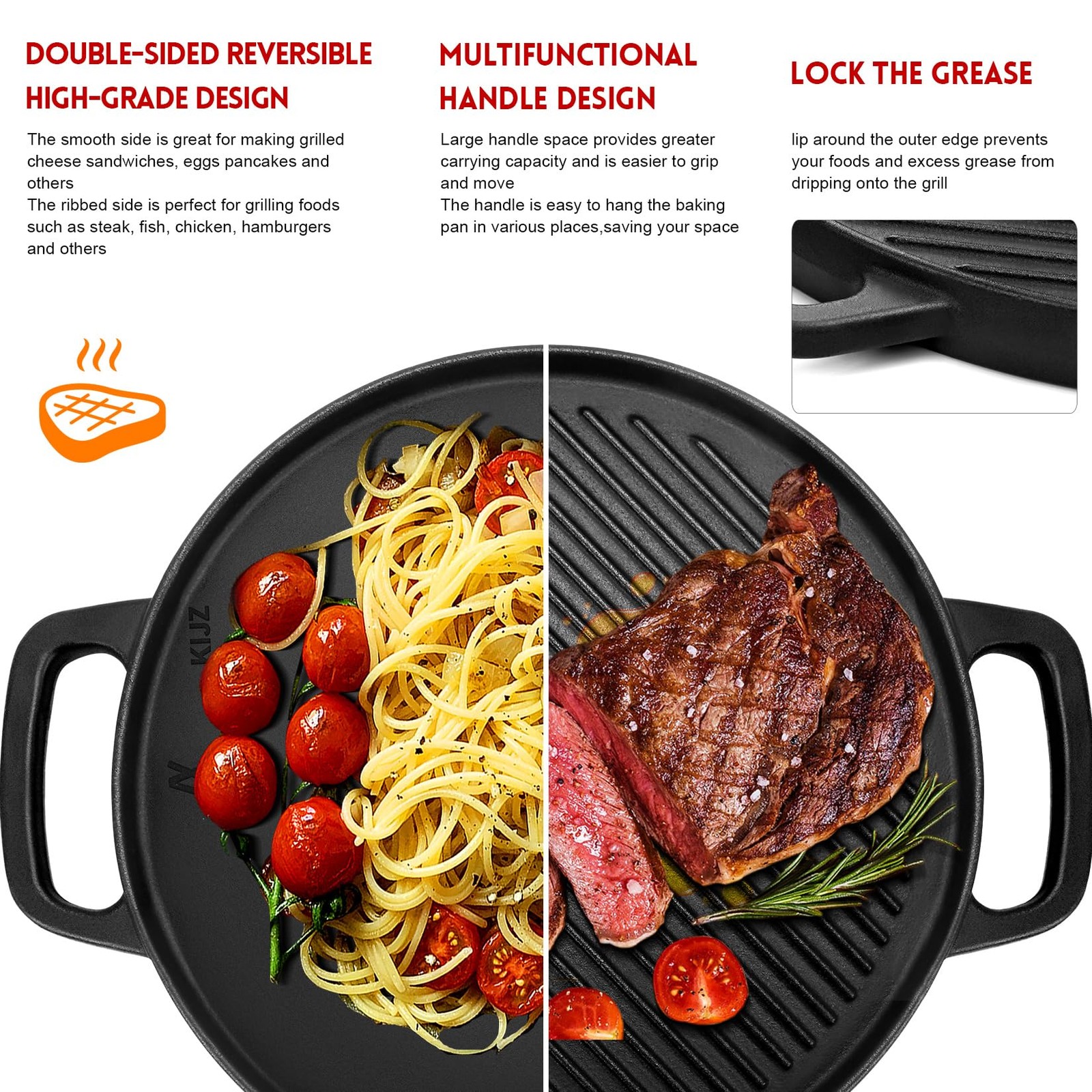 Cast Iron Reversible Griddle, 12 inch Griddle Pan for Stove Tops, Gas Grills …
