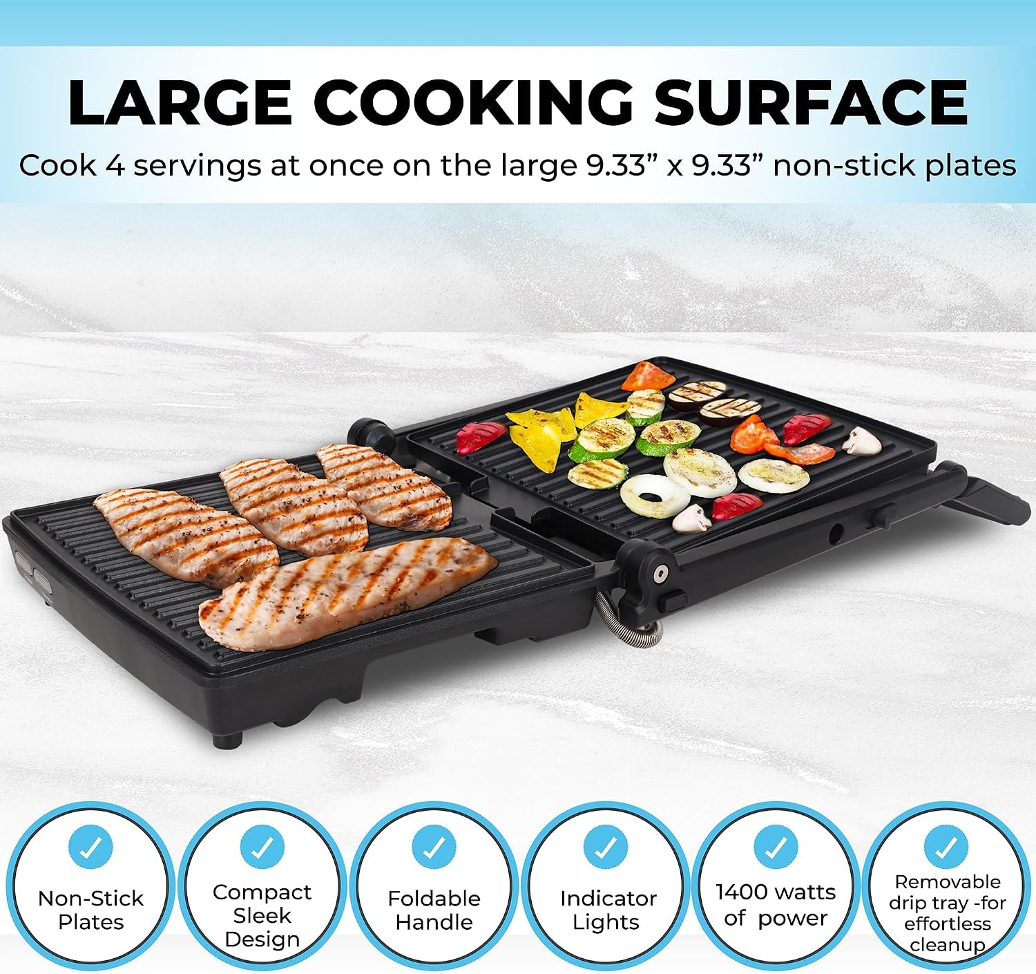 Panini Press Gourmet Sandwich Maker Super Slim Design with Foldable Handle