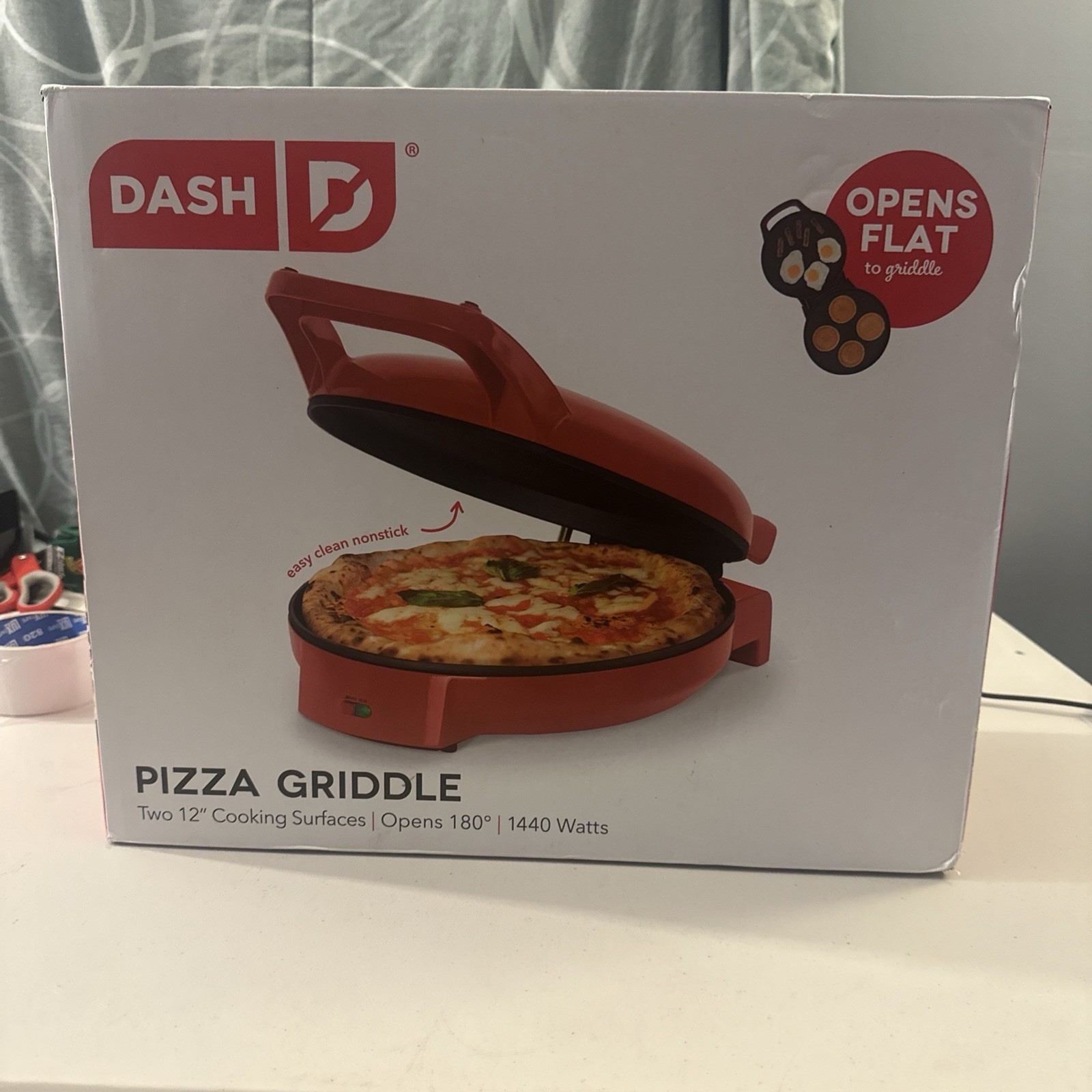 Dash 12″ Pizza Maker and 180 Griddle Dual Cooking Surfaces, Nonstick 450°F Heat