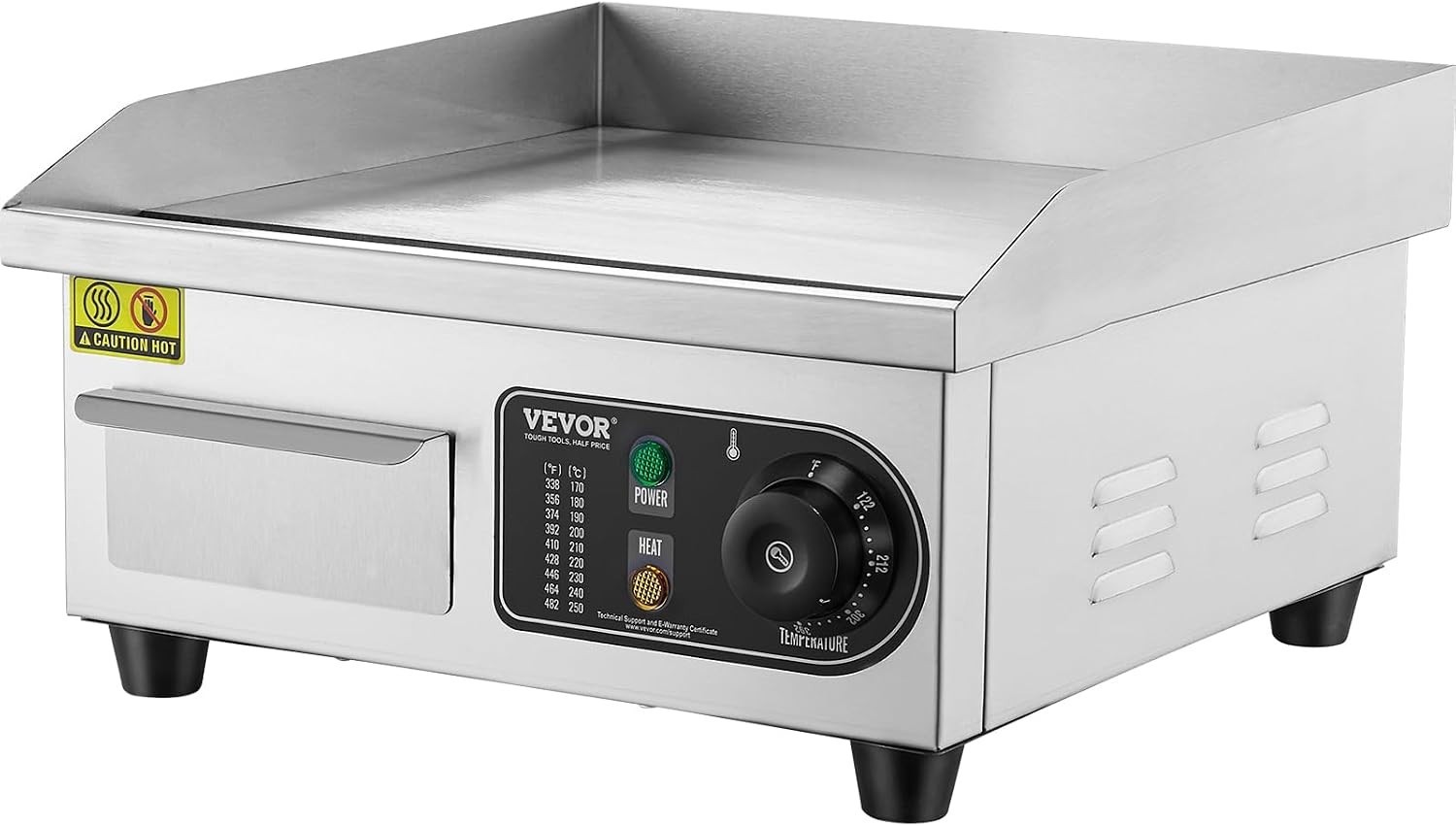Compact 14″ Countertop Flat Top Griddle with 122-572°F Temp Control for Chefs