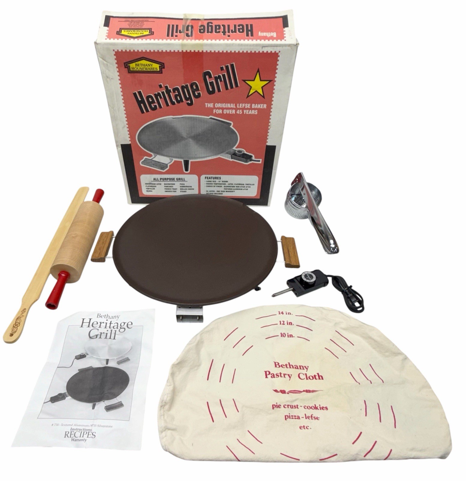 Bethany Heritage Lefsa Grill Electric Bundle Pastry Grill Non-Stick #735 – NEW