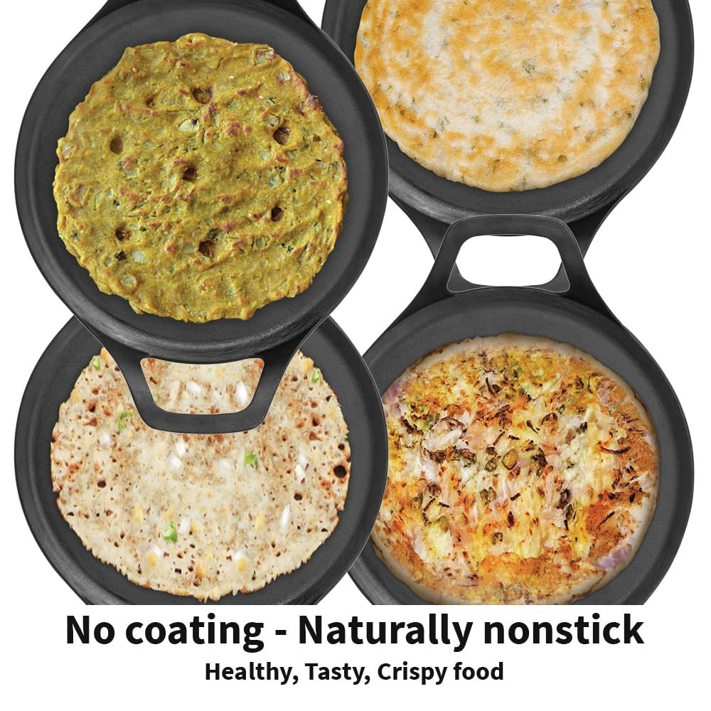 Hawkins Futura Cast Iron Dosa Tava, Pre-Seasoned Flat Griddle Pan, Black