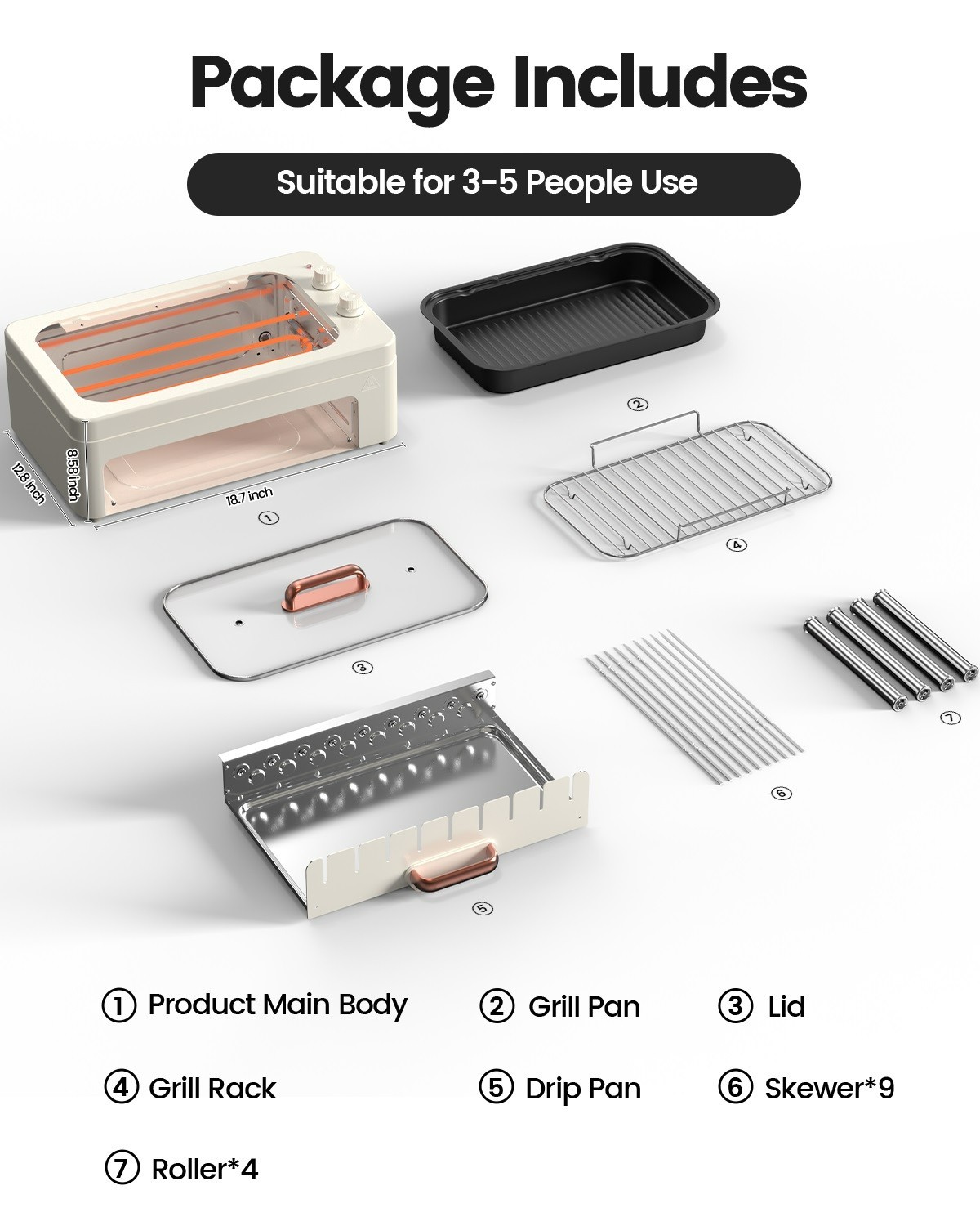 4in1 Indoor Electric Smokeless Grill BBQ with Non-Stick Pan Kabob Skewers hotdog