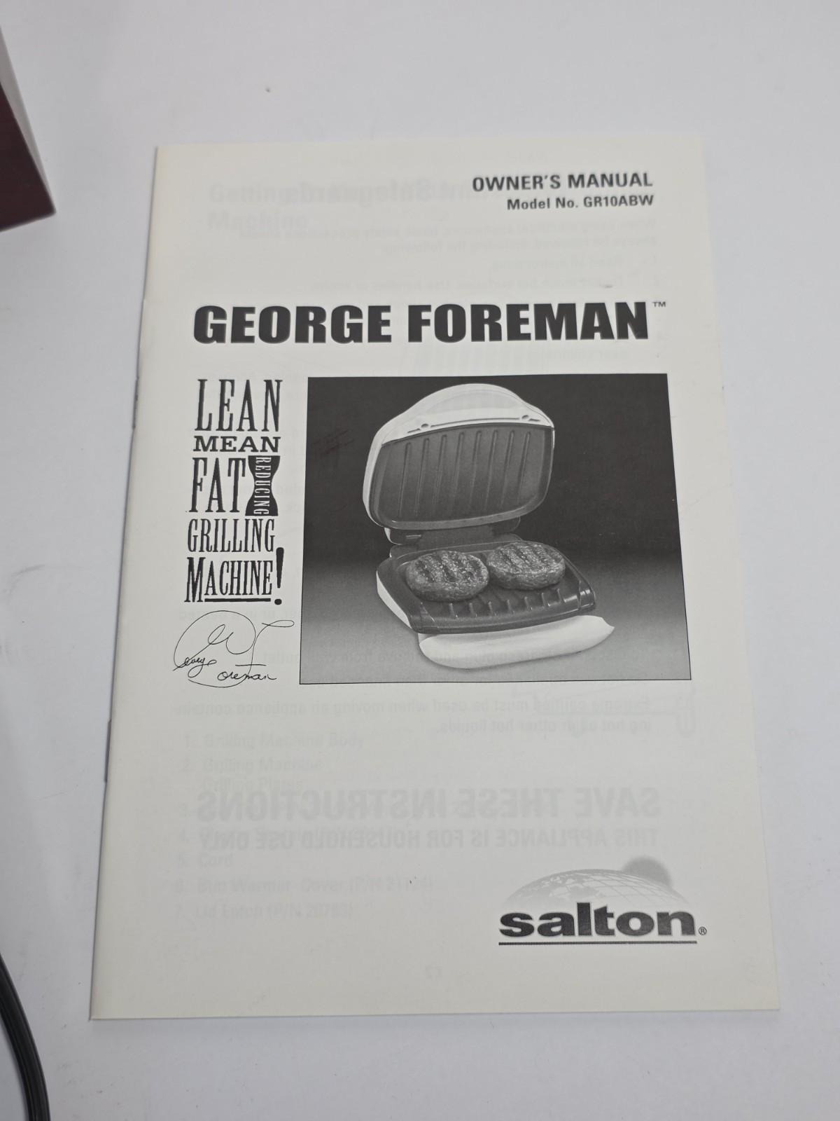 George Foreman Lean Mean Fat Grilling Machine Bun Warmer 2001 Model GR10ABW Box