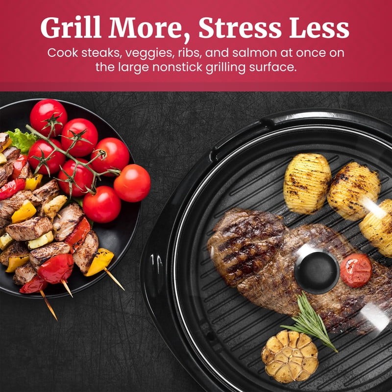 14-inch Electric BBQ Grill with Tempered Glass Lid