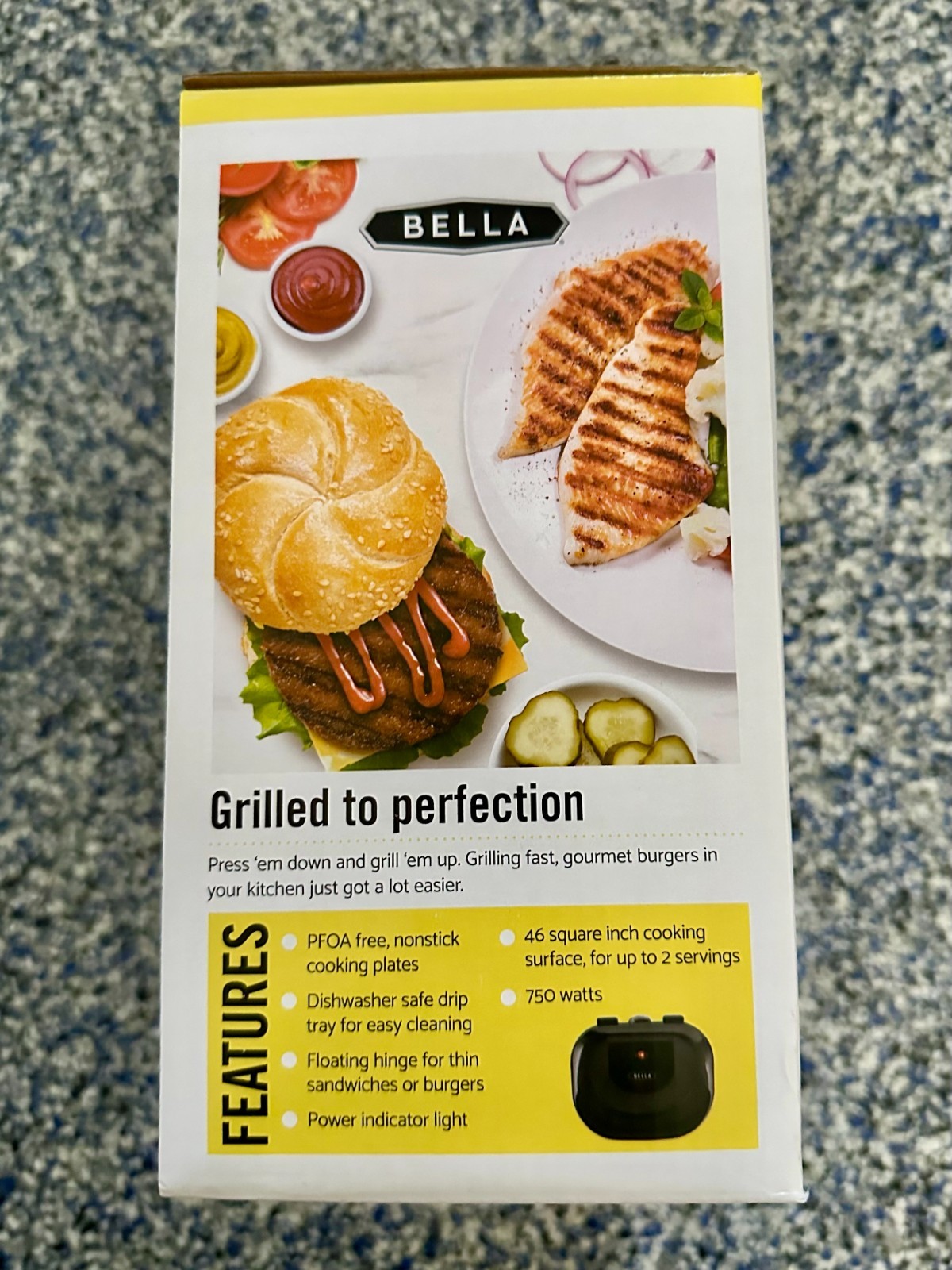 NIB Bella 2 Burger Compact Electric Grill, 750 Watt, Grill Meat, Veggies Indoors