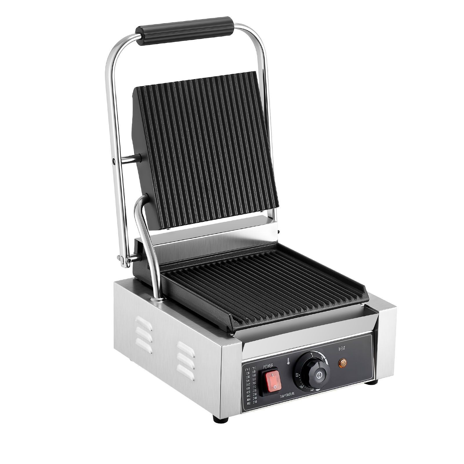 Electric Panini Grill, 1800W Sandwich Maker with Temp Control, Grooved Enamel