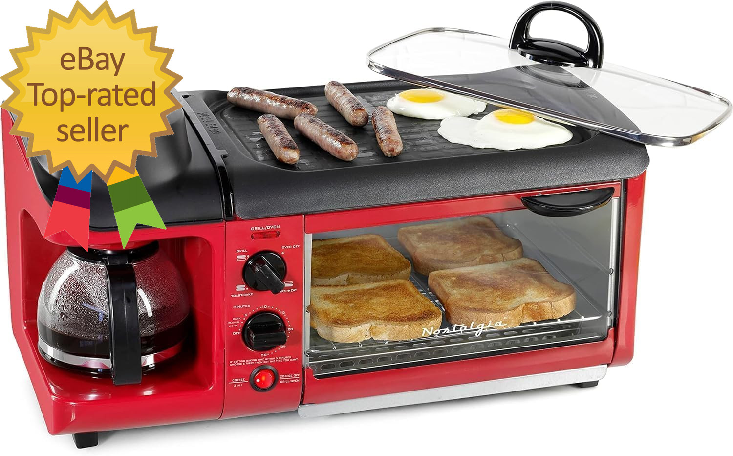 3-In-1 Breakfast Station Includes Coffee Maker Non-Stick Griddle and 4-Slice