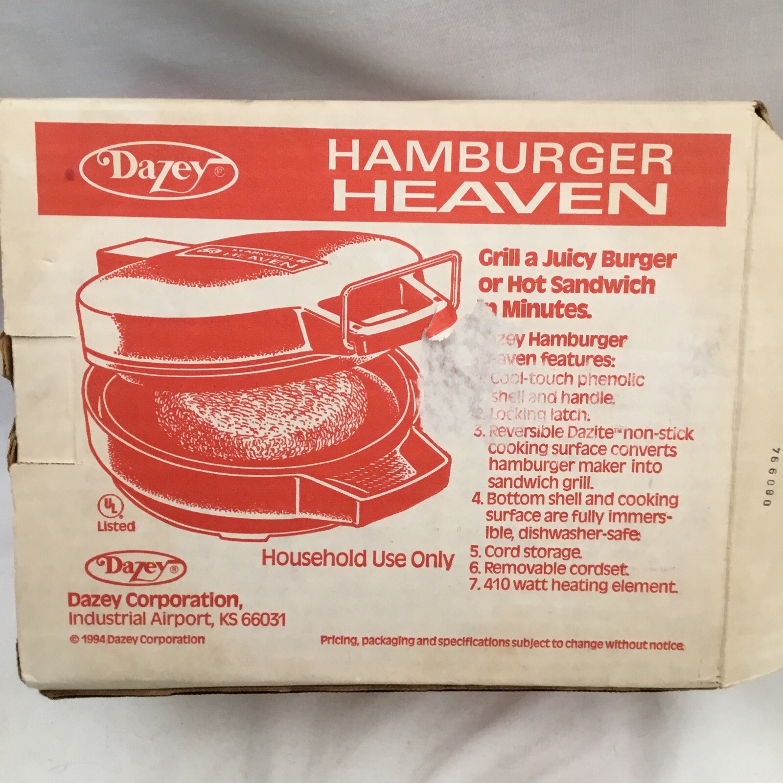 Vintage Dazey Hamburger Heaven Indoor Grill, With Box And Instructions, NICE!