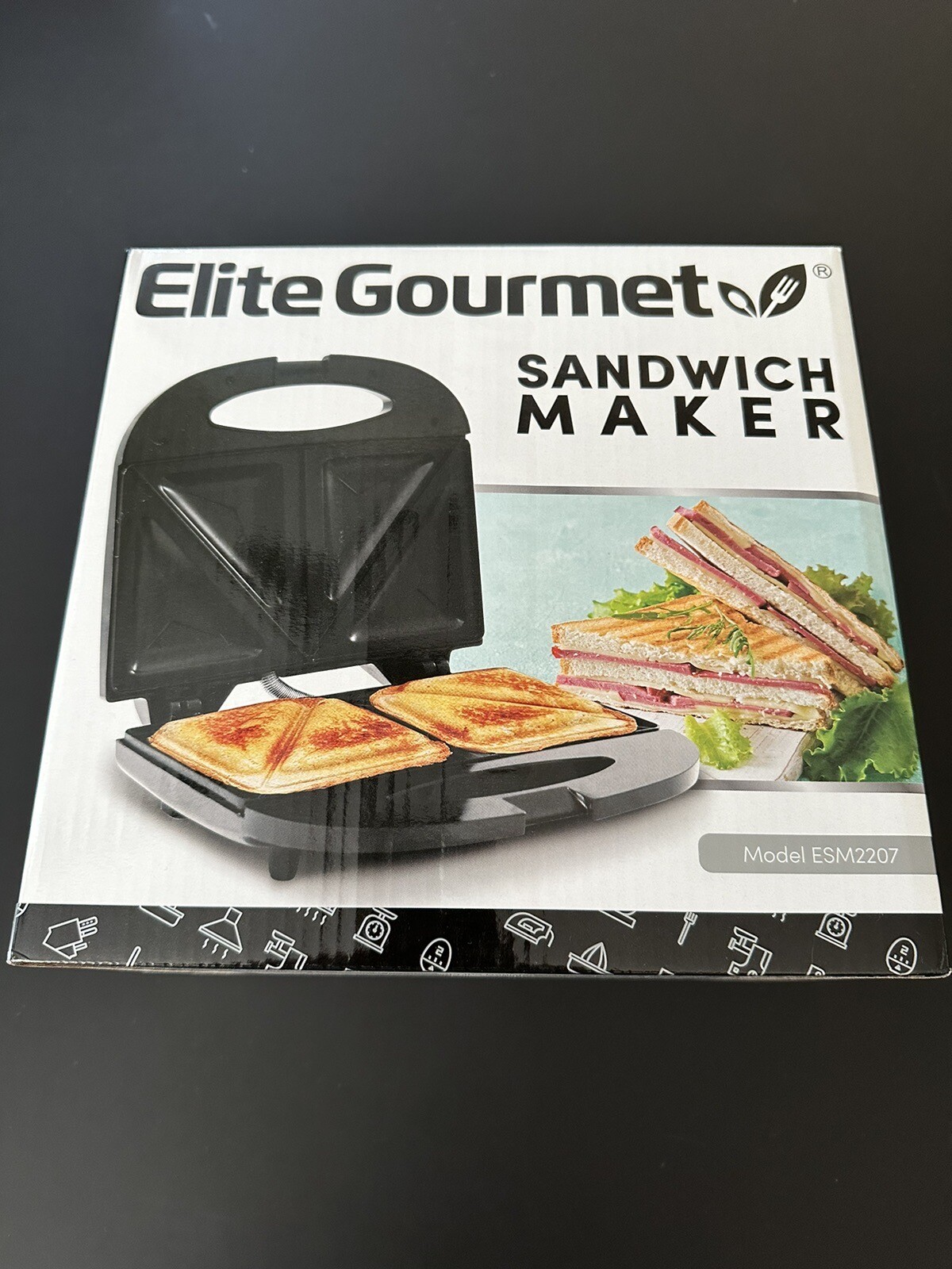 Elite Gourmet Sandwich Maker Panini Machine ESM2207 Non-Stick, Black NEW