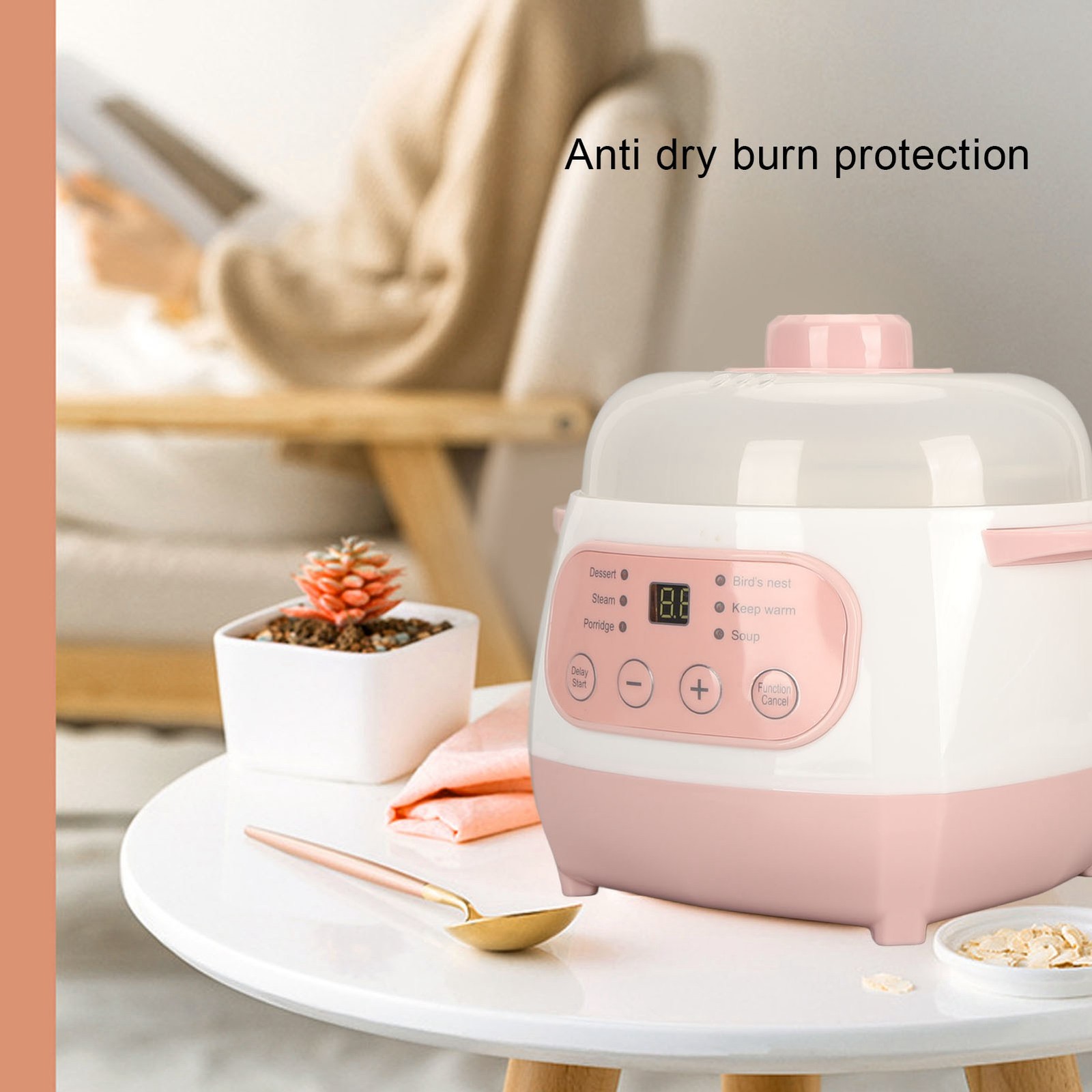 Electric Stew Pot 1L 200W Anti Dry Burn Safe Intelligent Electric Ceramic Cooker