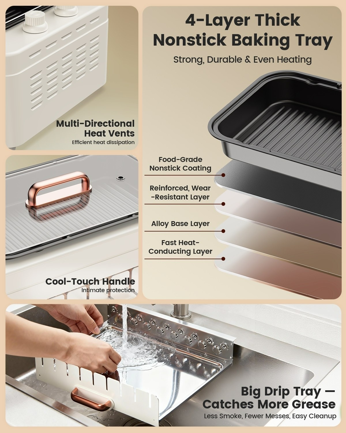 4in1 Indoor Electric Smokeless Grill BBQ with Non-Stick Pan Kabob Skewers hotdog