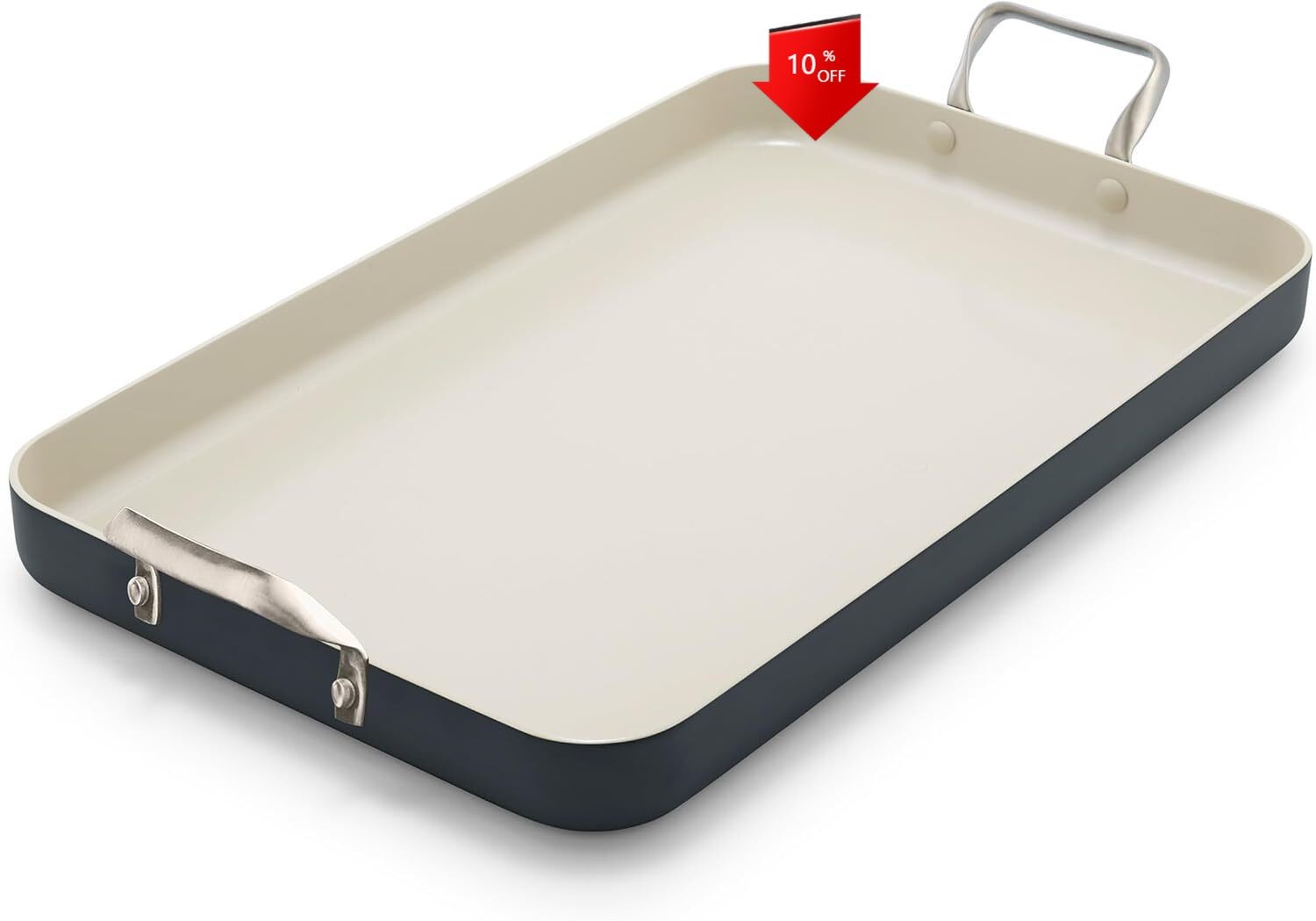 GreenPan 18″ x 11″ Double Burner Griddle Pan, Hard Anodized Healthy Ceram, Black