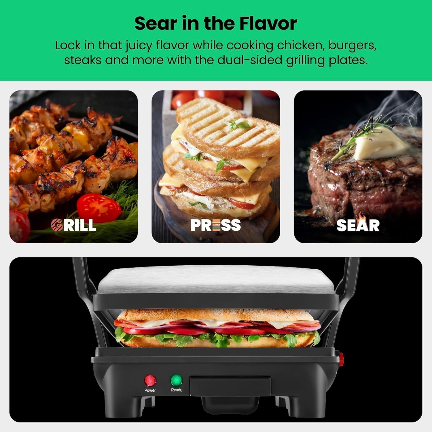 Compact Stainless Steel Panini Press and Gourmet Maker – Easy to Clean 4 Slice