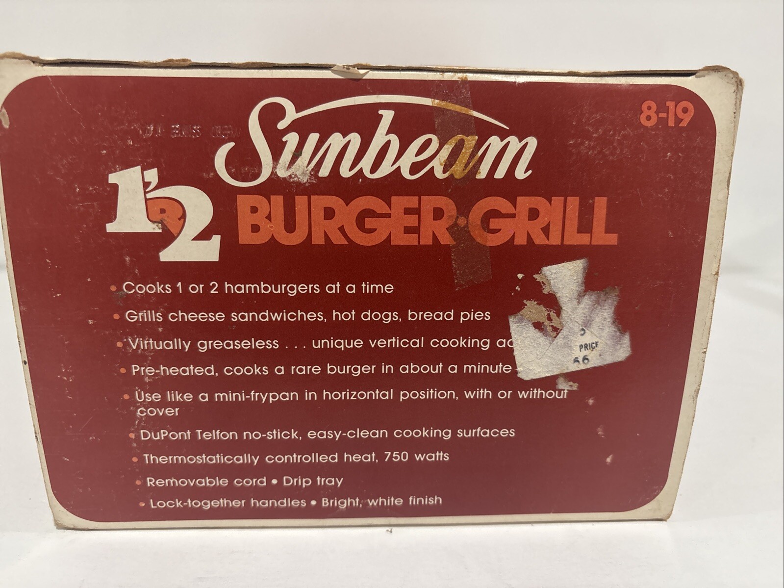 VINTAGE 1976 Sunbeam 1 or 2 Burger Grill NEW Cooks Vertically To Drain The Fat!