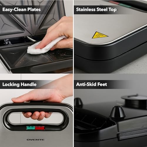 OVENTE Electric Sandwich Maker Non-Stick Press Toaster Grill Black Kitchen Tool