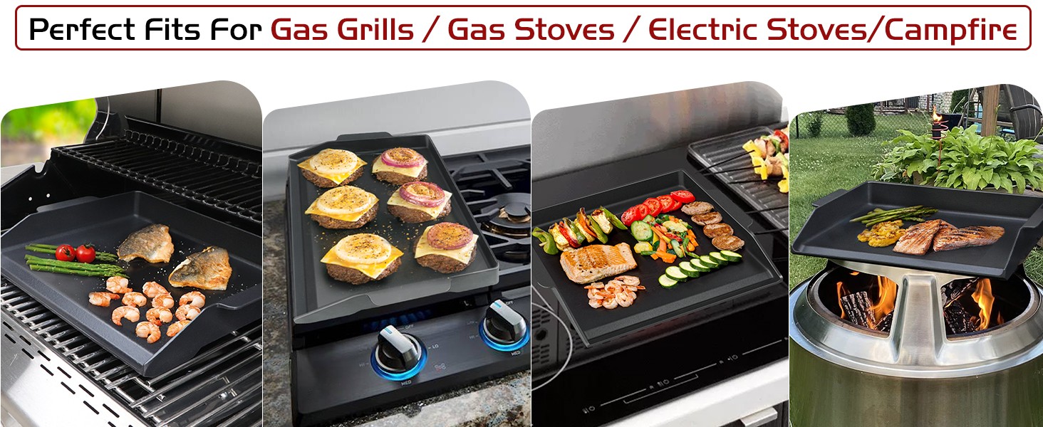 Cast Iron Griddle for Gas Grill, Flat Gas Grill Insert Griddle for Weber