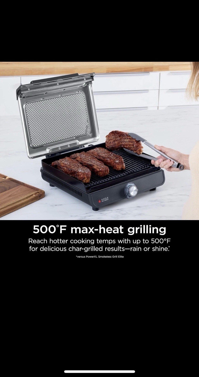 Sizzle Smokeless Indoor Grill & Griddle 14” Interchangeable Nonstick 500F Heat