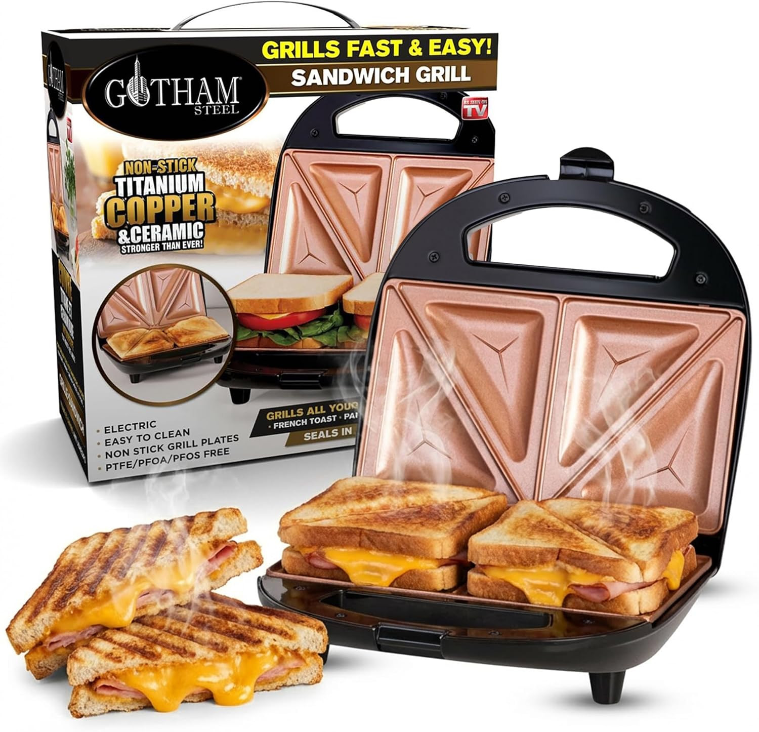 Gotham Steel Nonstick Panini Press Sandwich Maker, 2In1 Breakfast Sandwich Maker
