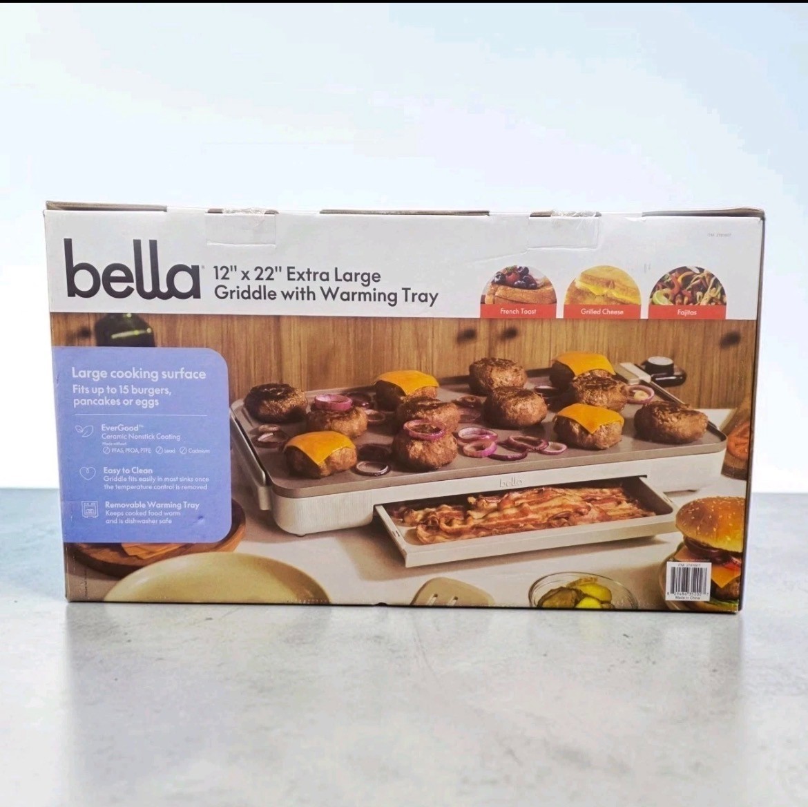 Bella 12″ x 22″ XL Griddle with Warming Tray, OATMILK COLOR New