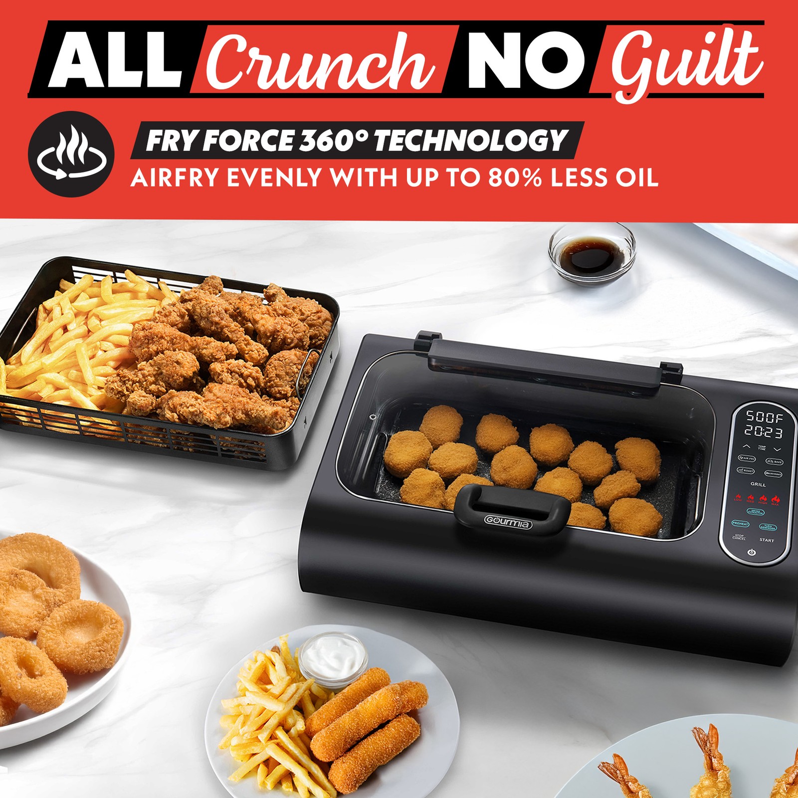 Gourmia Smokeless Indoor Grill & Air Fryer, Electric with Smoke Extractor