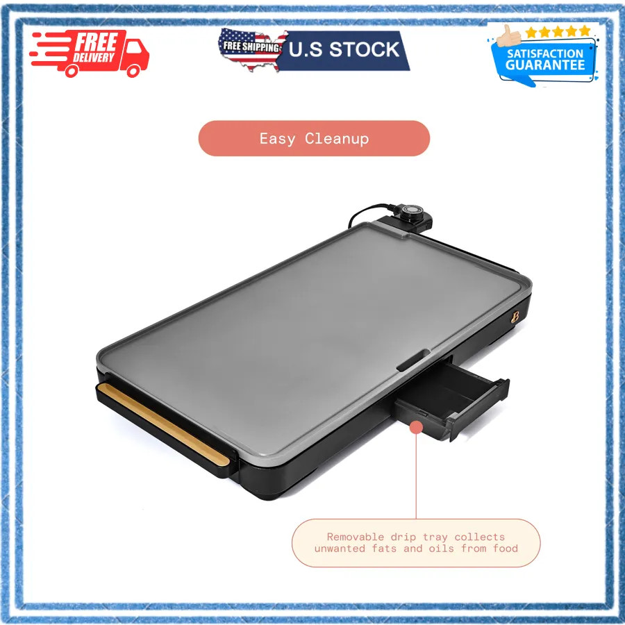 Beautiful Drew Barrymore XL Electric Griddle 12 x 22 Nonstick Black Sesame