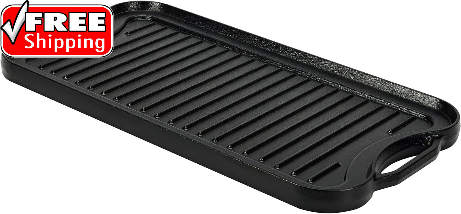 Pre-Seasoned Cast Iron Reversible Rectangular Grill/Griddle with Even Heat Distr