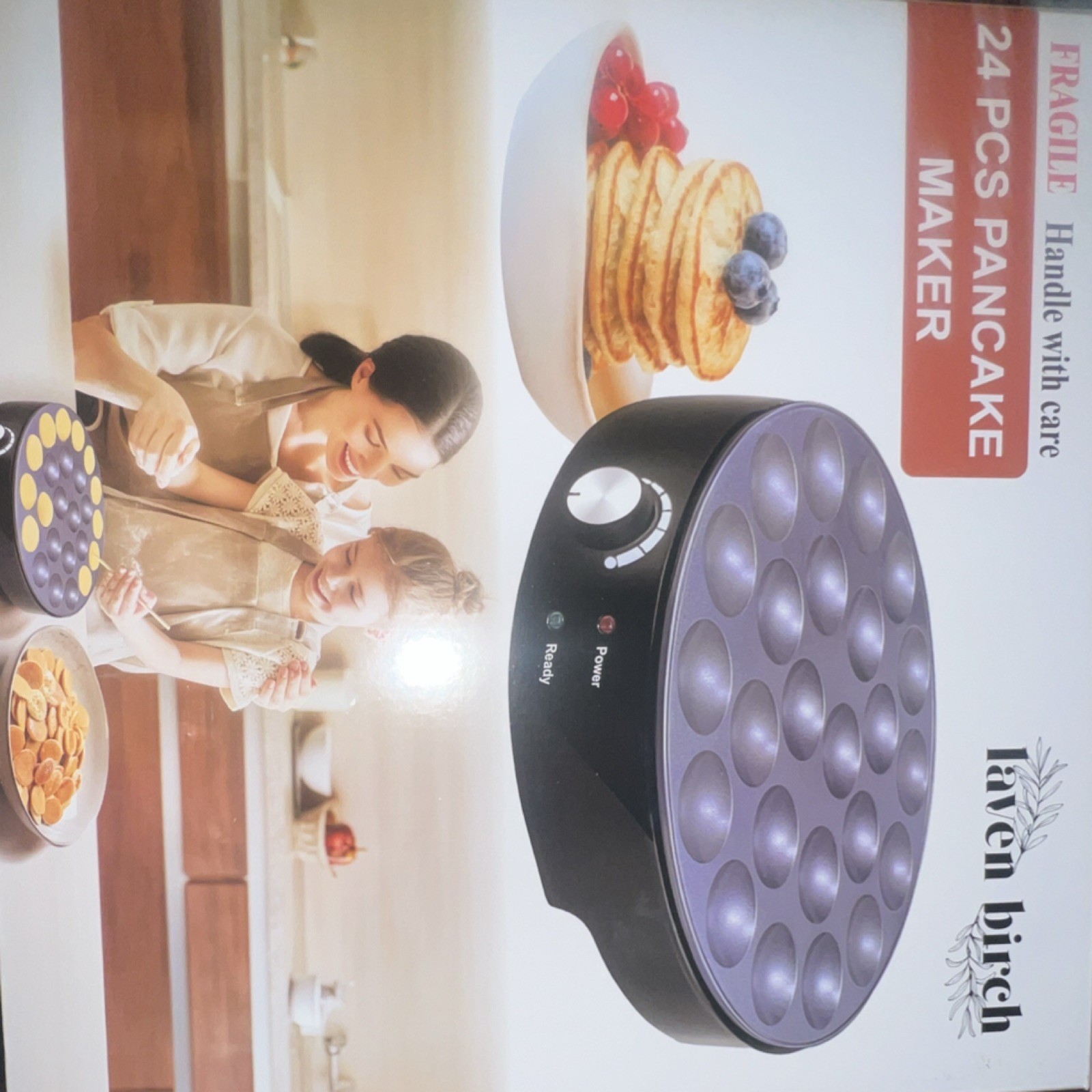 Raven Birch 24 PCS Electric Pancake Maker 500W Non-Stick Temp Control Black