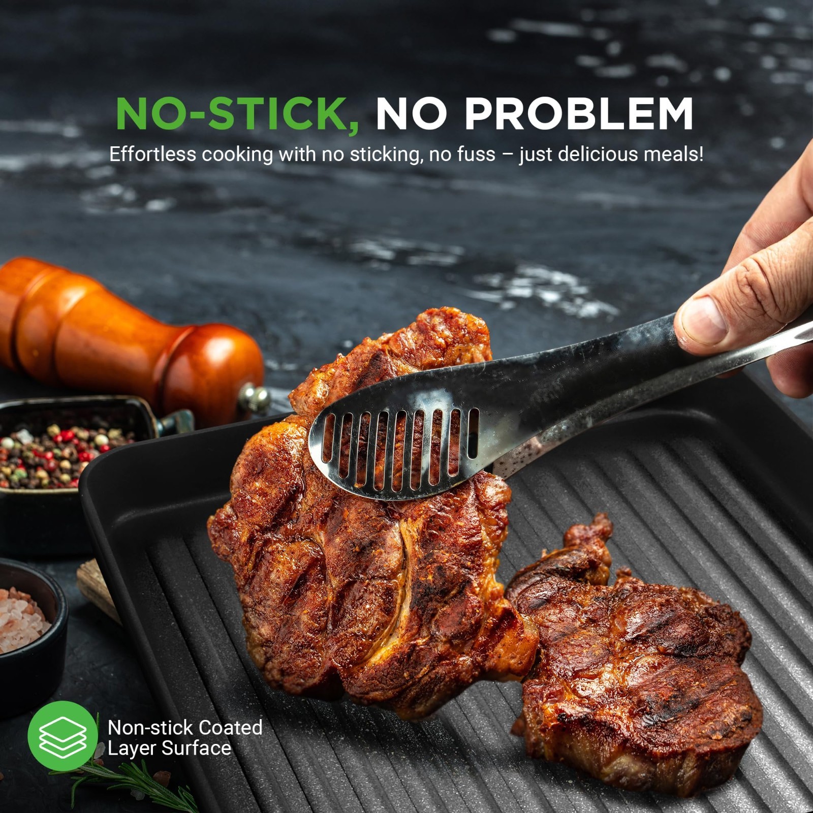 11″ Nonstick Griddle & Grill Pan – Dishwasher Safe, PFOA-Free, Even Heat, Compat