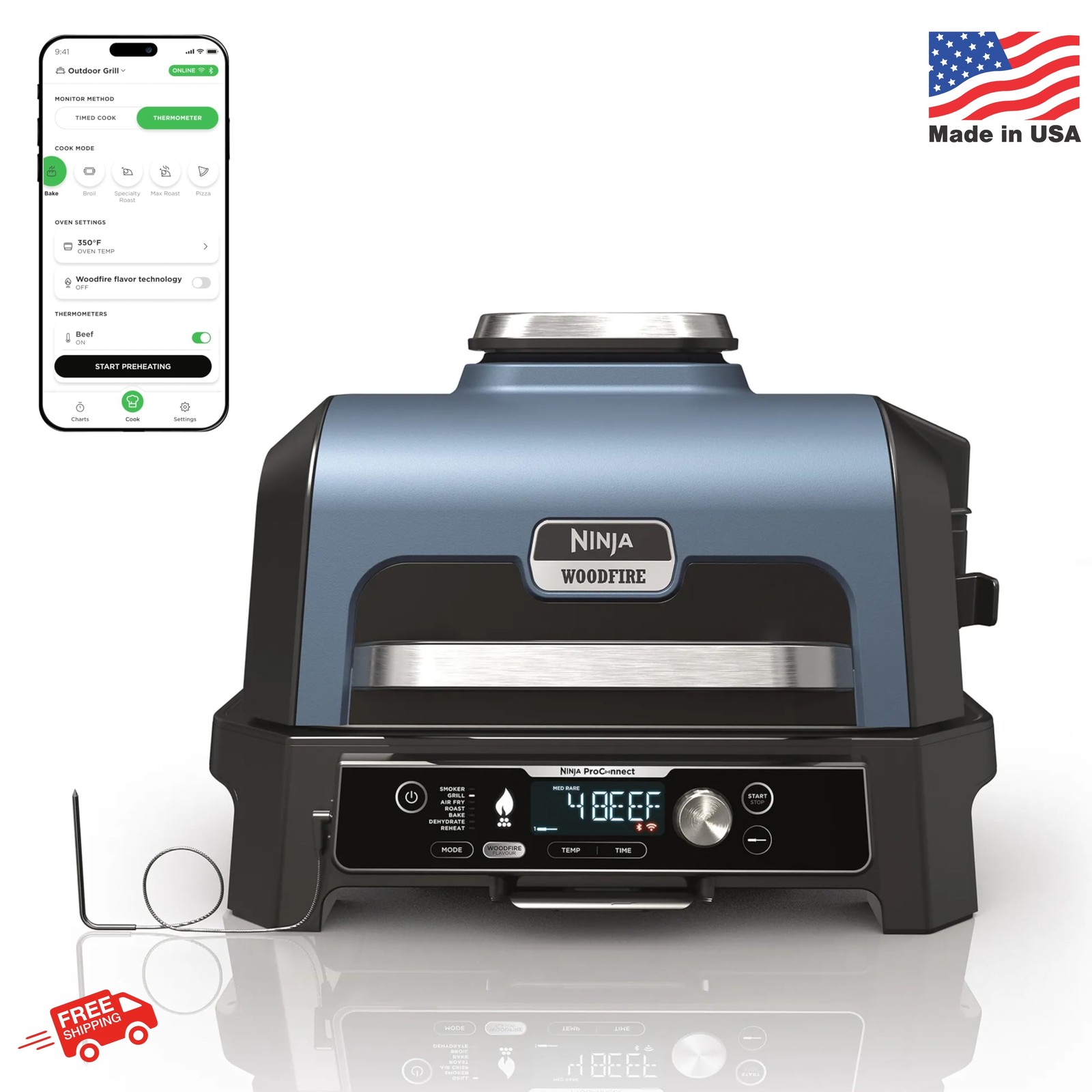 Ninja OG951 Woodfire Pro Connect Premium XL Outdoor Grill & Smoker, Bluetooth, A