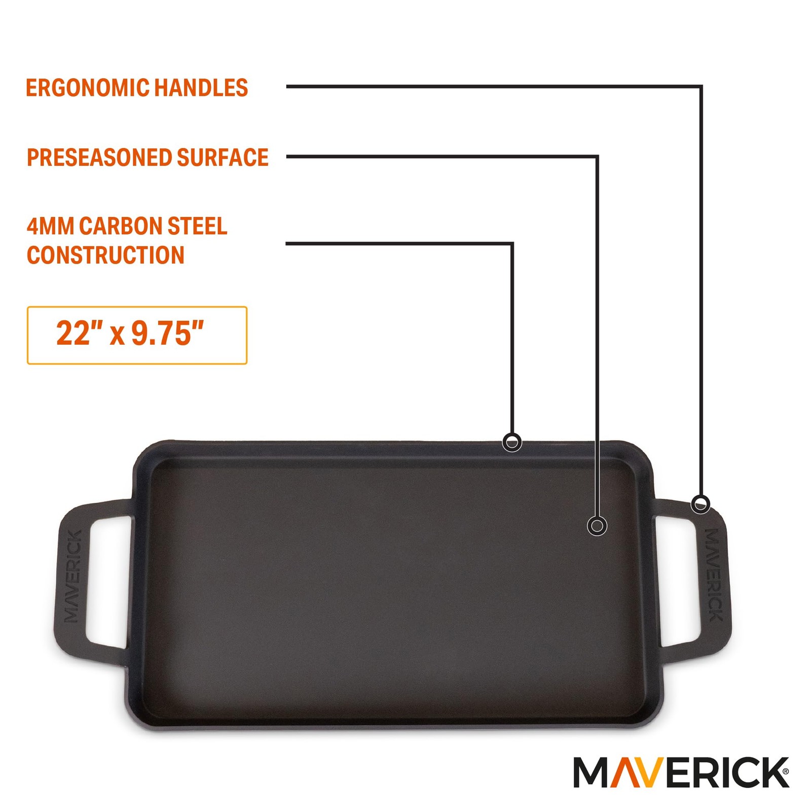Maverick 22-Inch Preseasoned Carbon Steel Griddle 4mm Heavy-Duty Flat Top Grill