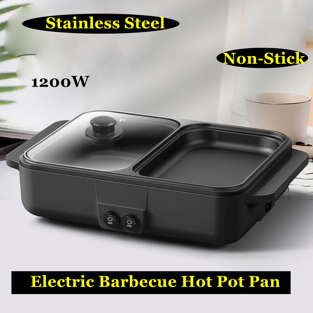 Electric Hot Pot and Grill Combo 2-in-1 Portable Cooker BBQ Baking Grill Pan
