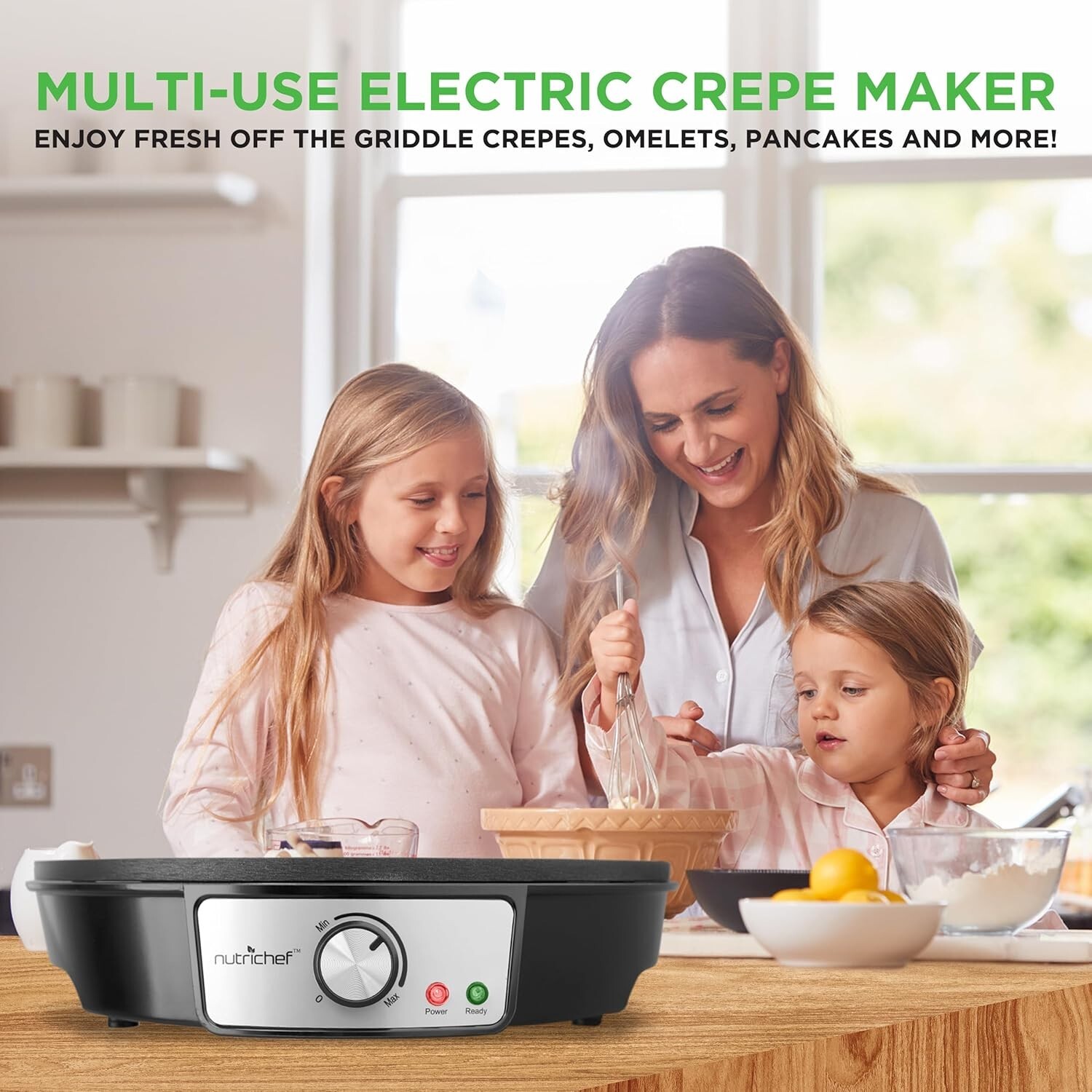 Nutrichef Electric Crepe Maker Pan & Griddle – 12 Inch Nonstick Cooktop LED I…