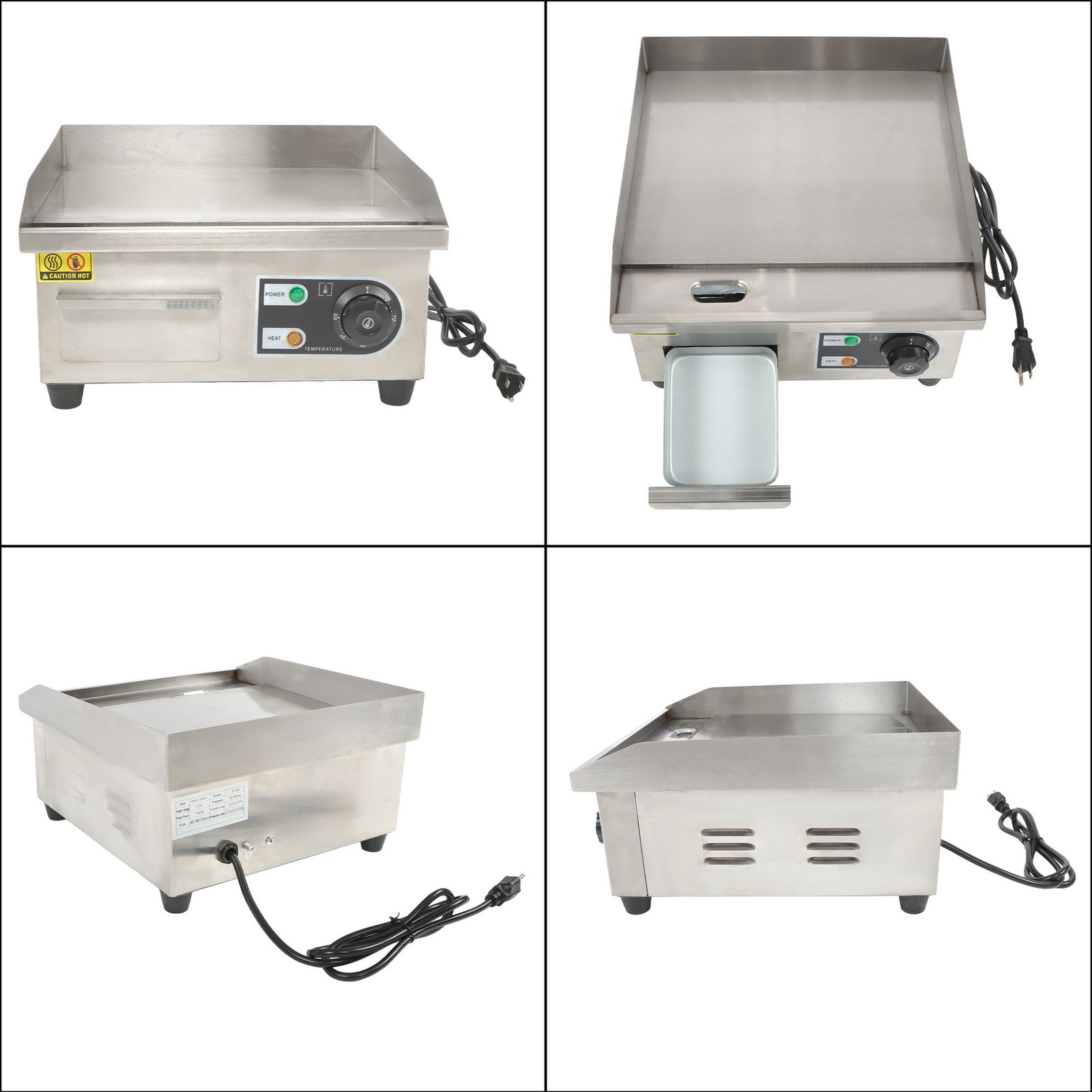 14″ Commercial Electric Griddle 1500 W Countertop Flat Top Grill 122℉-572℉