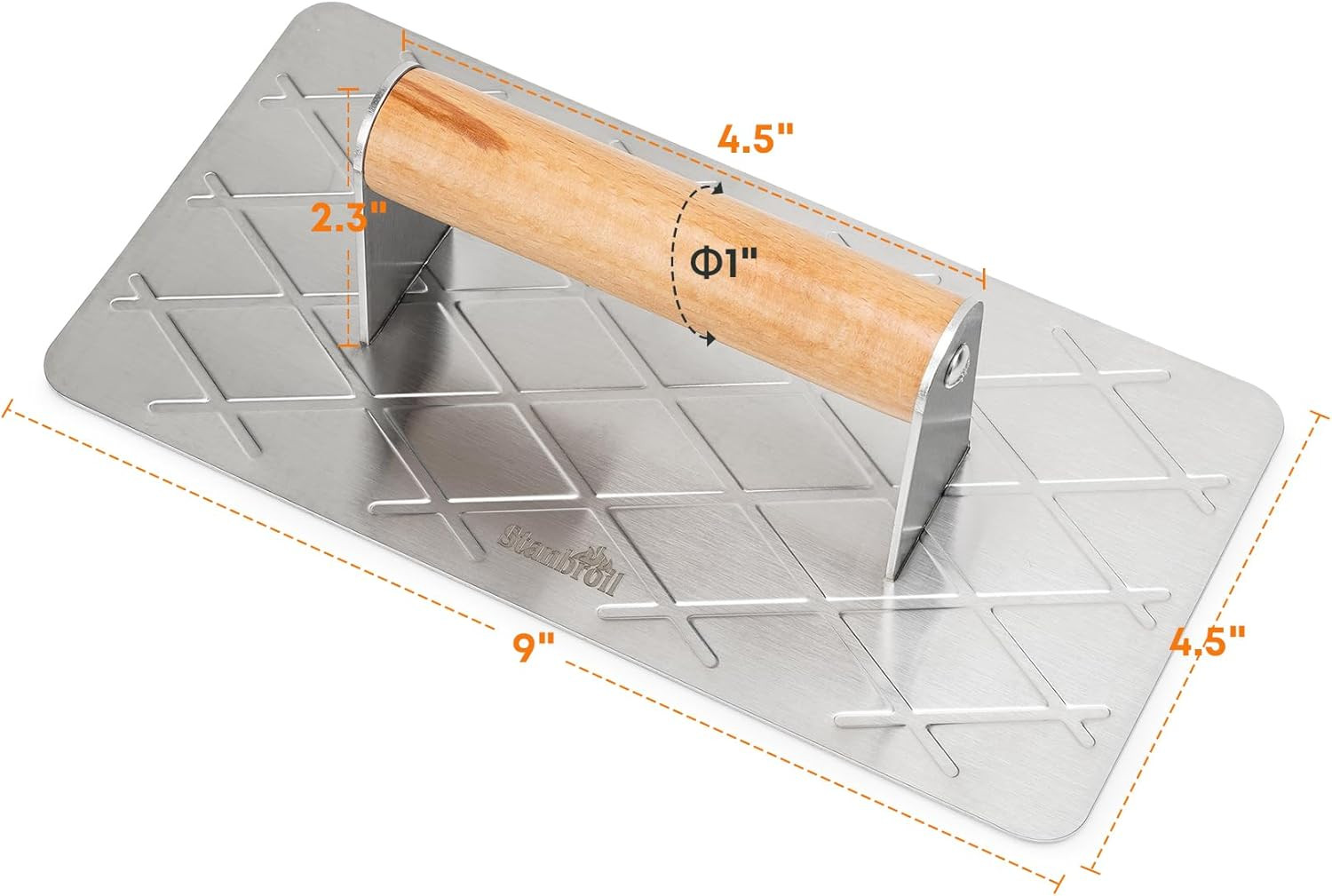 Stainless Steel Bacon Press for Griddle, 9” X 4.5”Rectangular Grill Press BBQ Pr