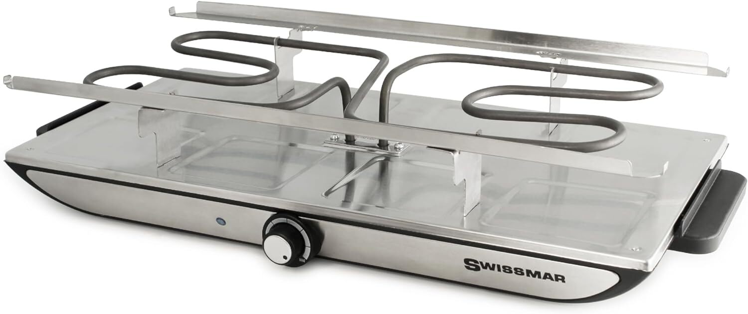 Swissmar Geneva Raclette with Reversible Cast Aluminum Grill 8 Person, Silver